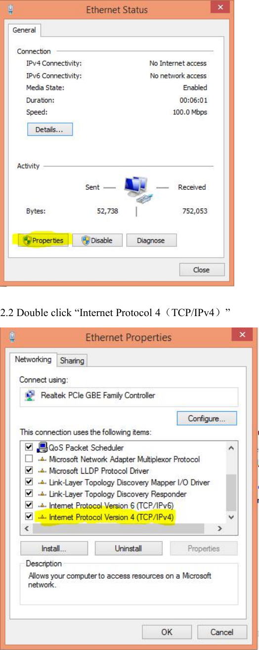 2.2 Double click “Internet Protocol 4（TCP/IPv4）”