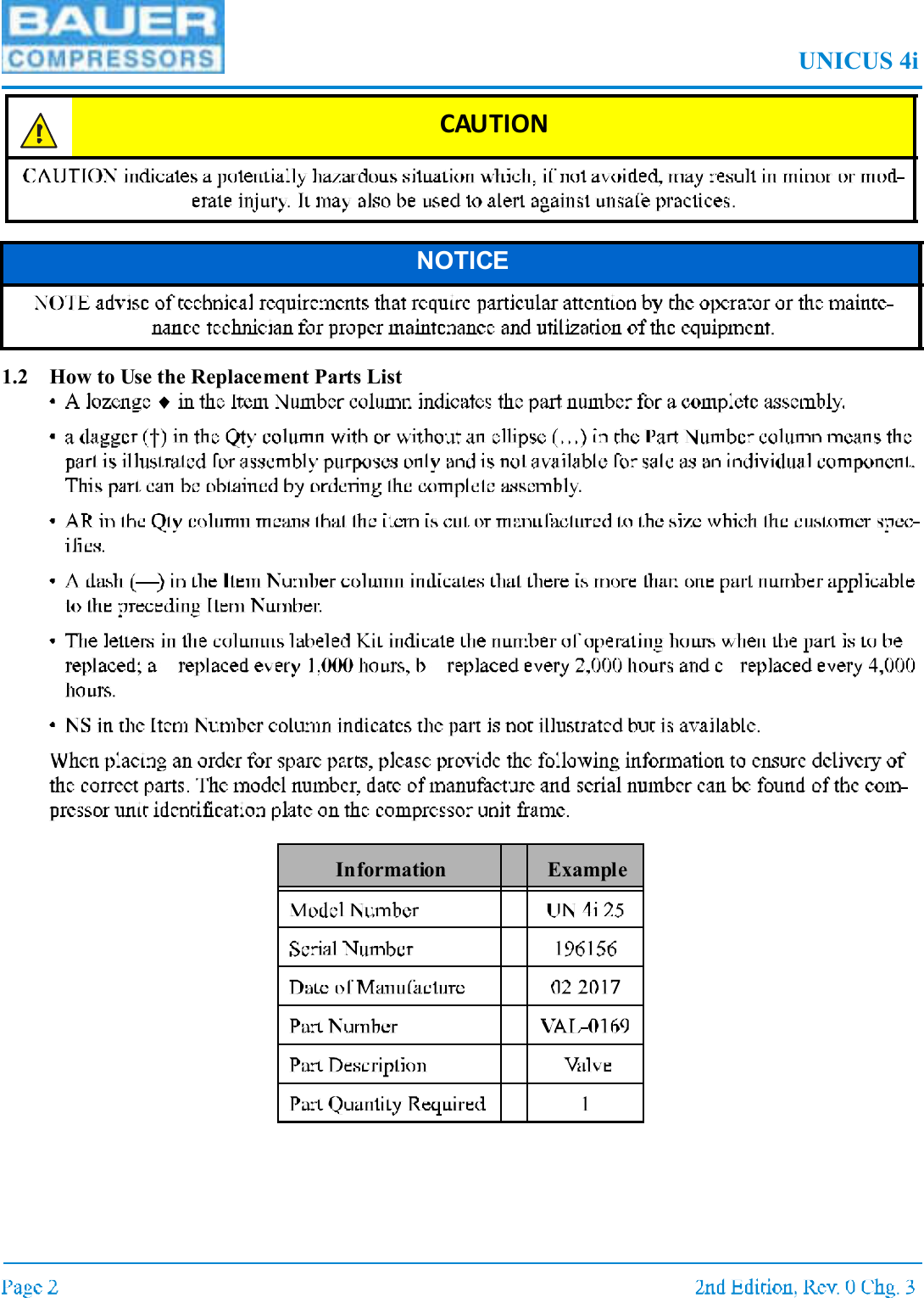 UNICUS 4i1.2 How to Use the Replacement Parts ListCAUTION NOTICEInformation Example
