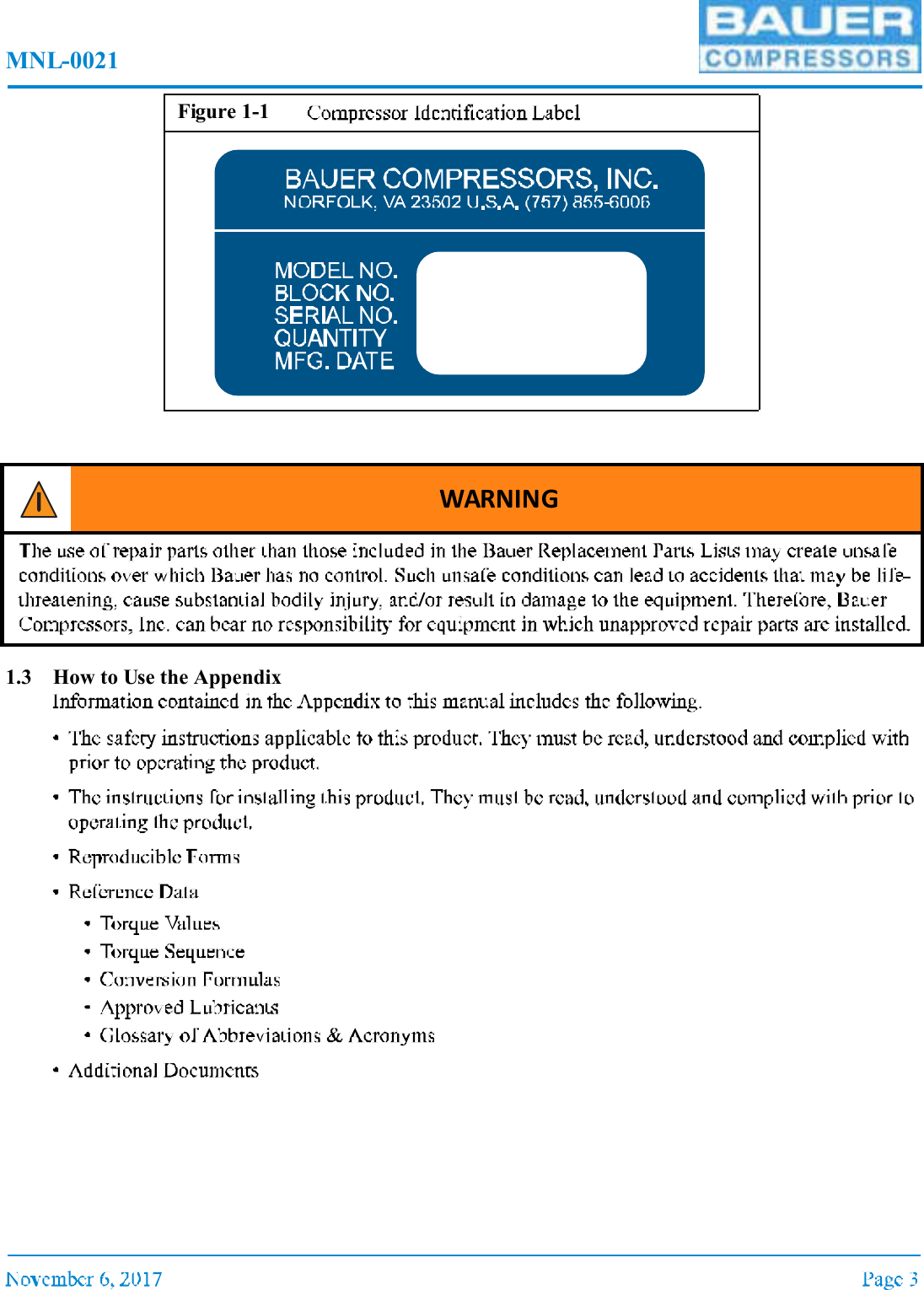 MNL-00211.3 How to Use the AppendixFigure 1-1WARNING