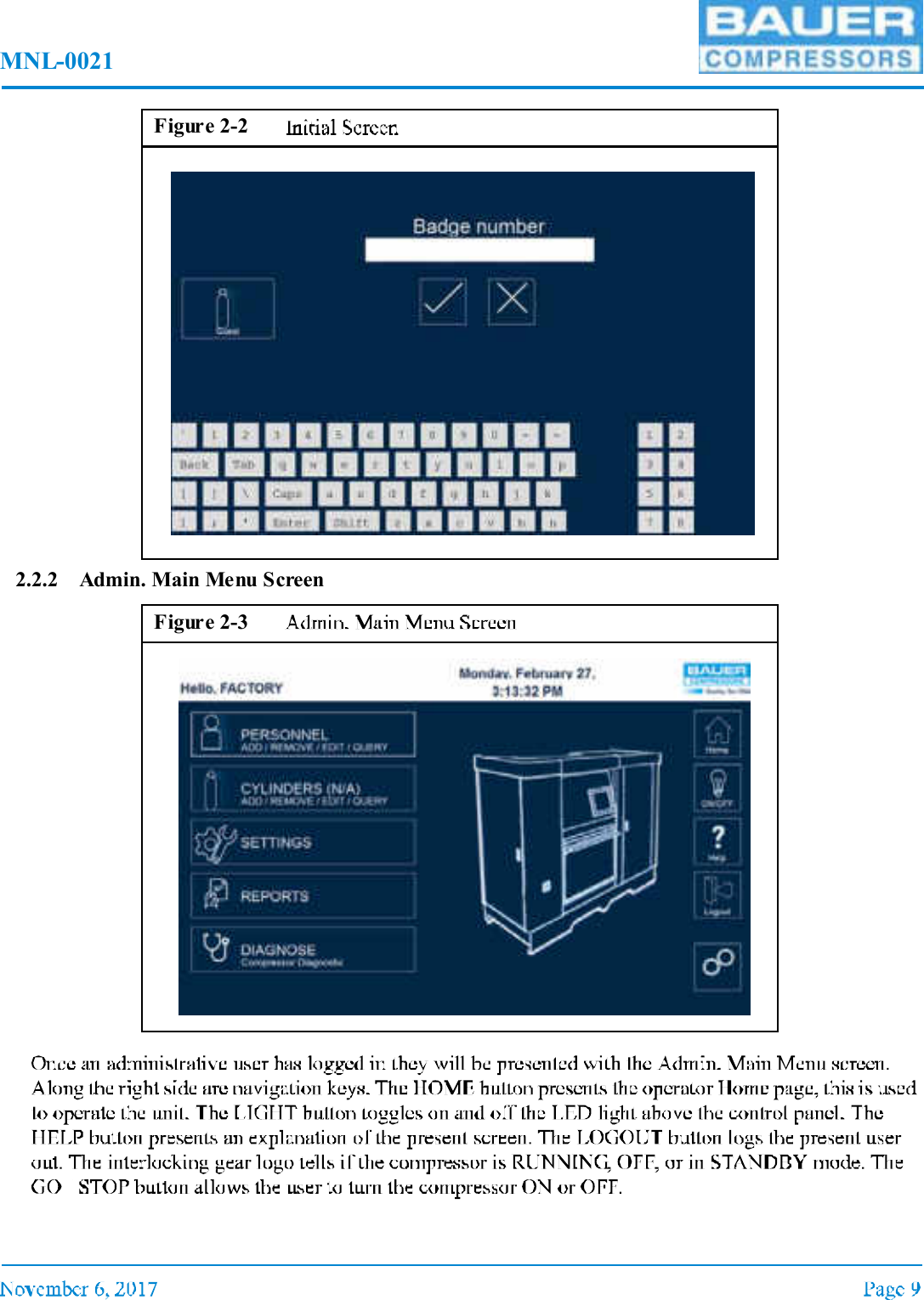 MNL-00212.2.2 Admin. Main Menu ScreenFigure 2-2Figure 2-3