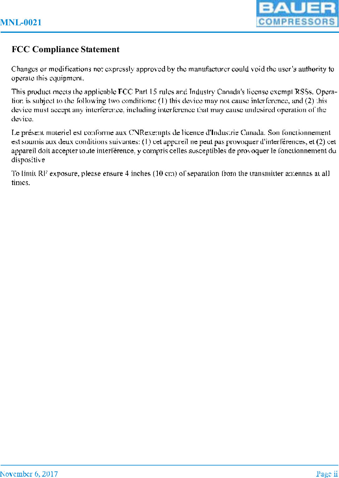 MNL-0021FCC Compliance Statement