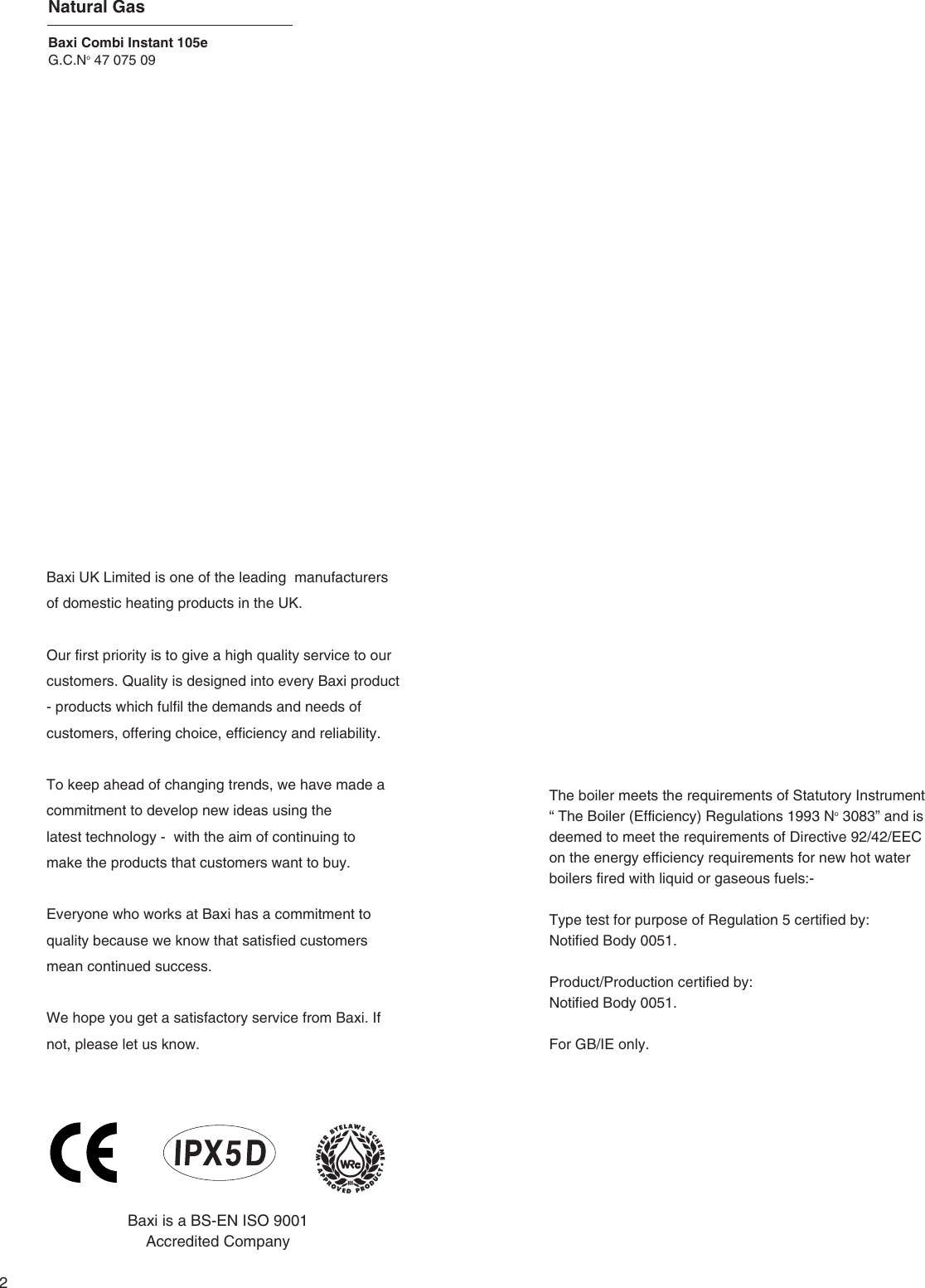 Page 2 of 12 - Baxi-Potterton Baxi-Potterton-Baxi-Combi-Instant-105E-Users-Manual- 248742  Baxi-potterton-baxi-combi-instant-105e-users-manual