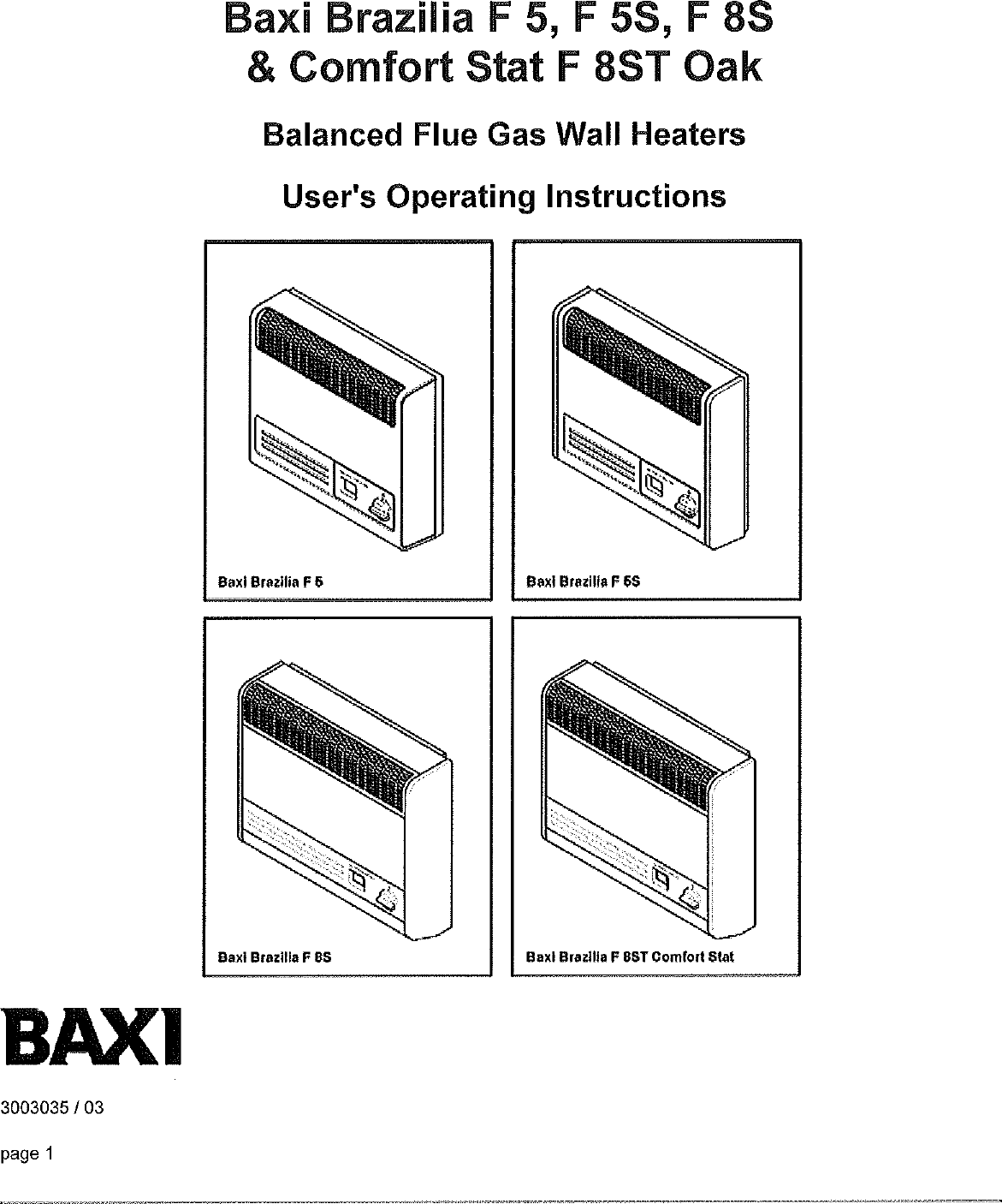 Baxi Brazilia F 5 5s 8s And Comfort Stat F8st Owners Manual