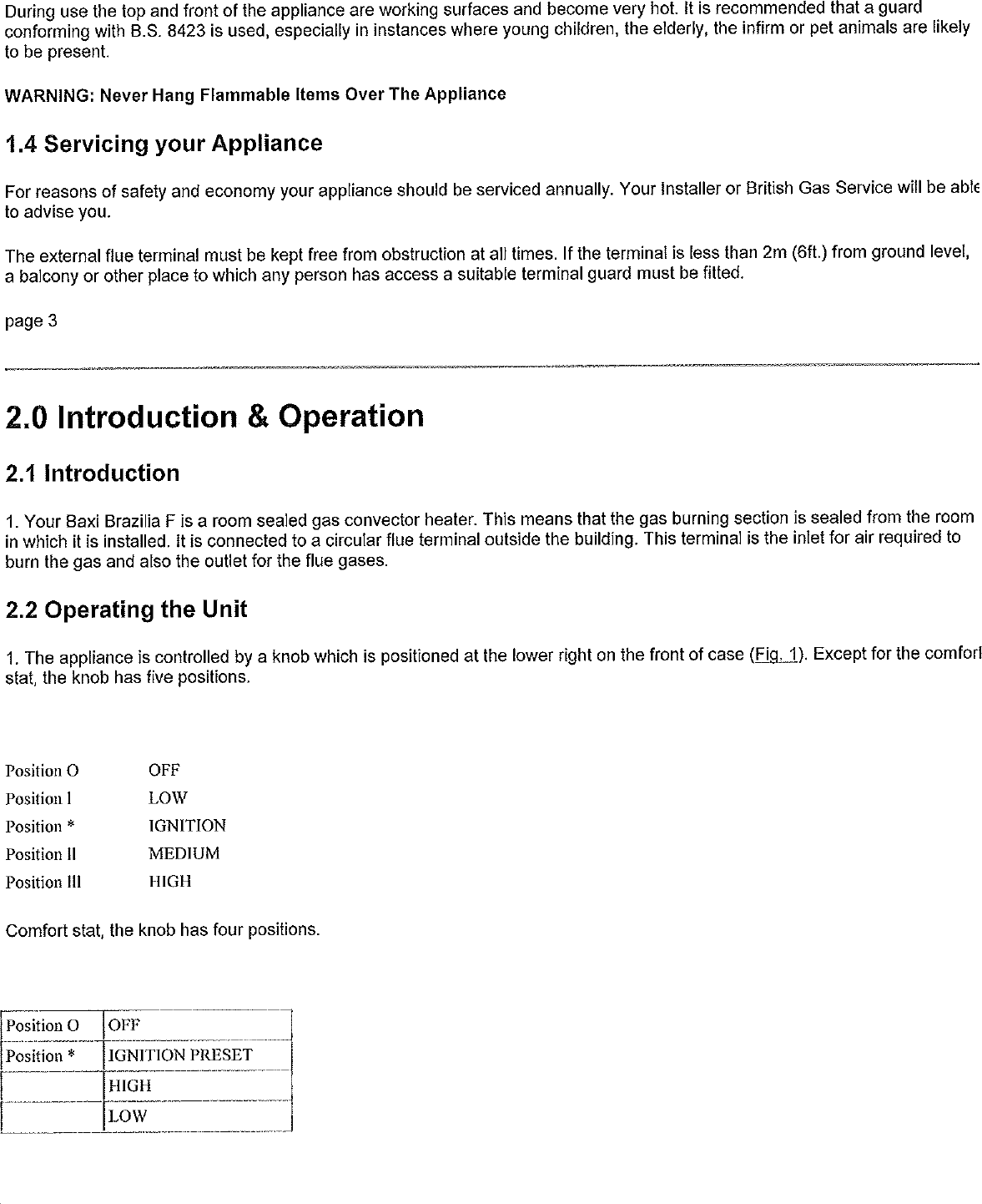 Baxi Brazilia F 5 5s 8s And Comfort Stat F8st Owners Manual