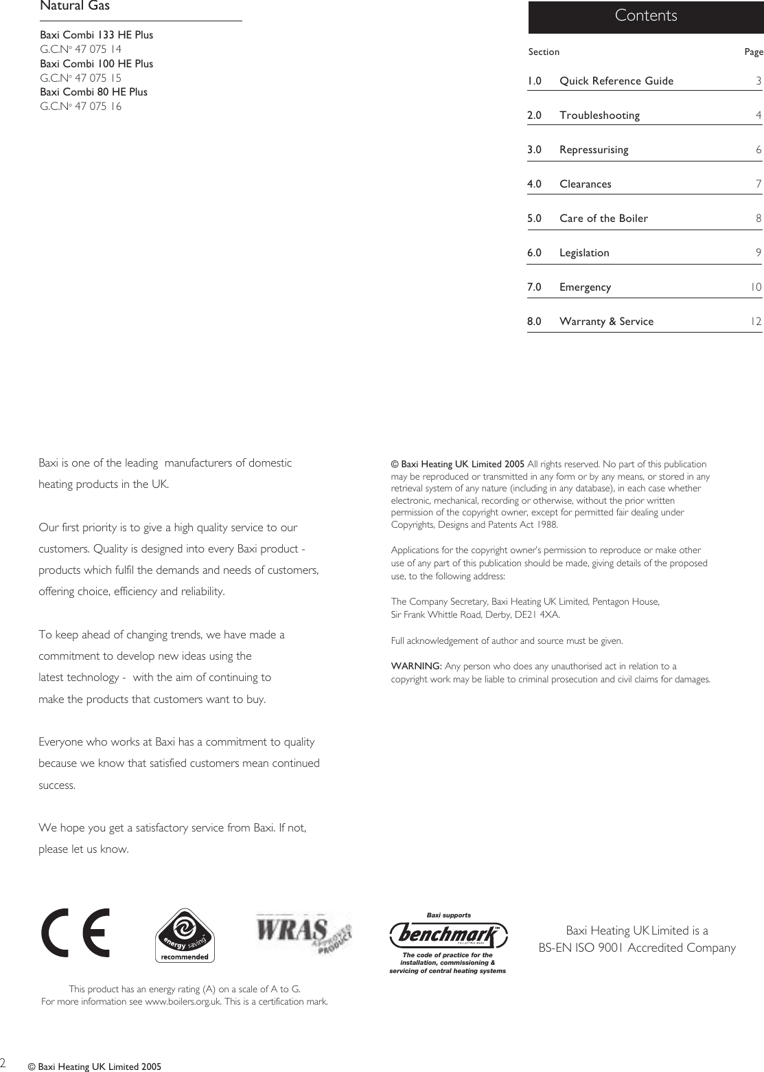 Page 2 of 12 - Baxi Baxi-Combi-133-He-Plus-100-He-Plus-And-80-He-Plus-Owners-Manual- 5109930  Baxi-combi-133-he-plus-100-he-plus-and-80-he-plus-owners-manual