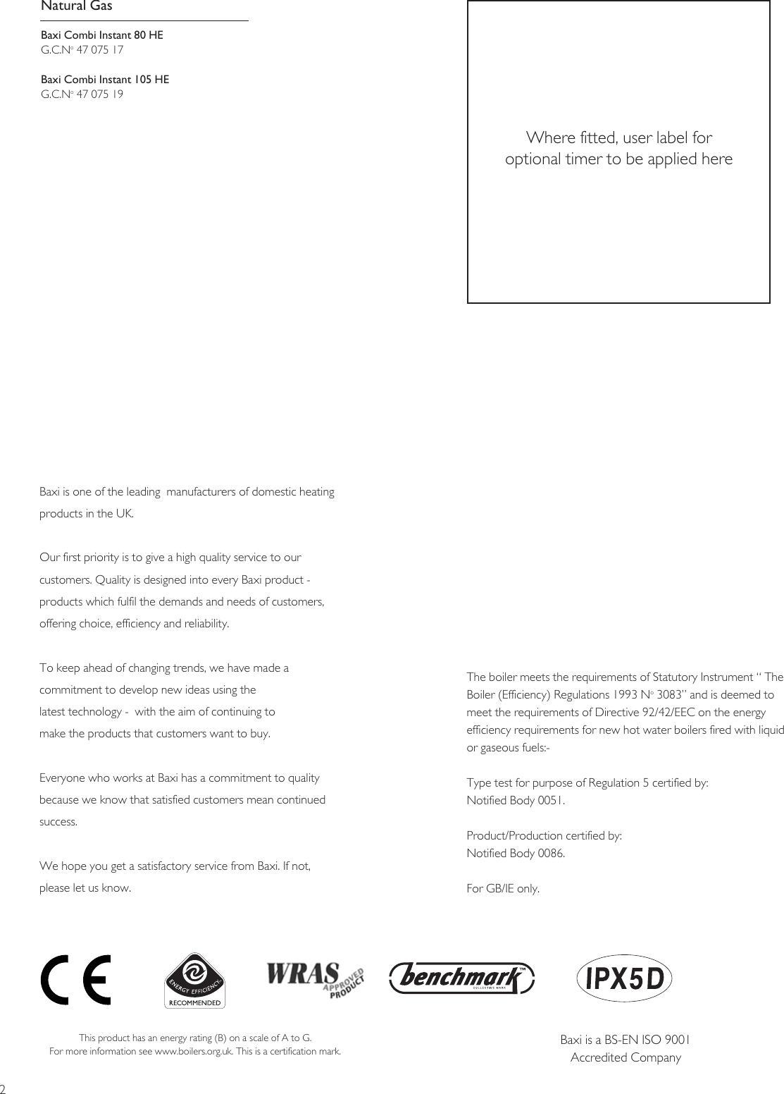 Page 2 of 12 - Baxi Baxi-Combi-Instant-80-He-And-105-He-Owners-Manual- 5111808 Operating  Baxi-combi-instant-80-he-and-105-he-owners-manual