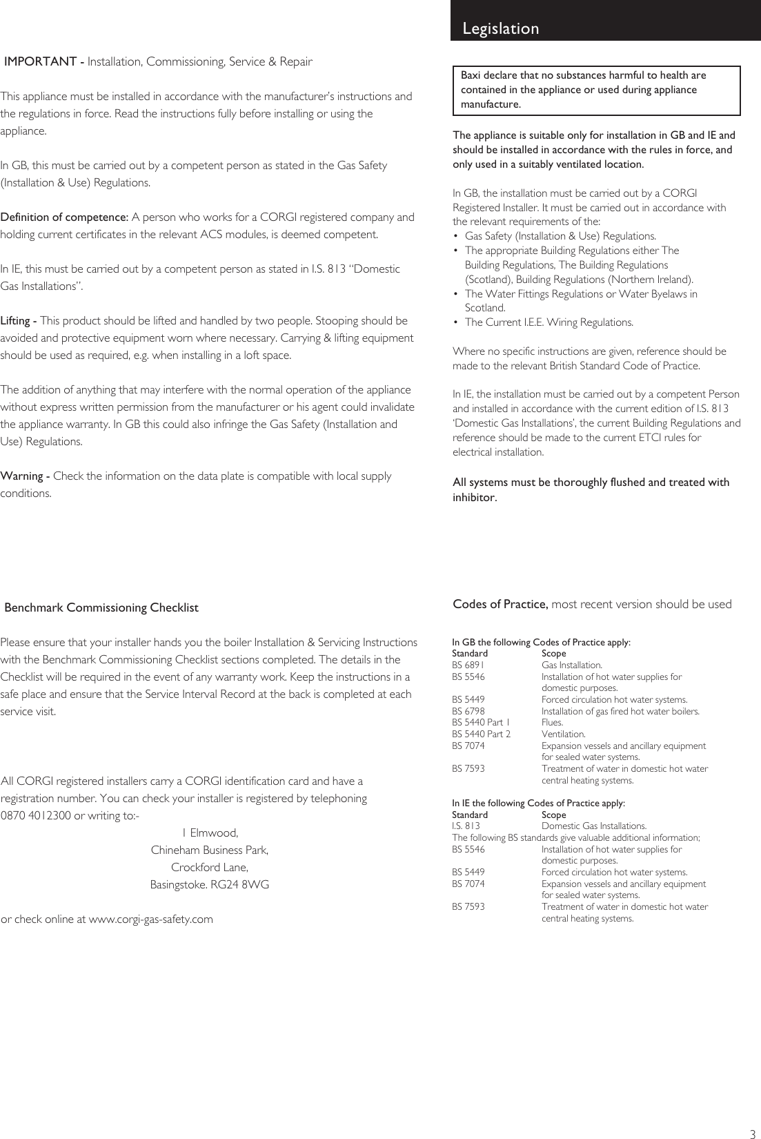 Page 3 of 12 - Baxi Baxi-Combi-Instant-80-He-And-105-He-Owners-Manual- 5111808 Operating  Baxi-combi-instant-80-he-and-105-he-owners-manual