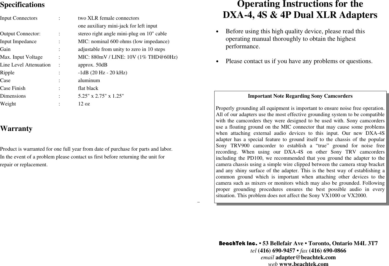 Page 1 of 2 - Beachtek Beachtek-Dxa-4-Users-Manual- DXA-4instructions Beachtek-dxa-4-users-manual