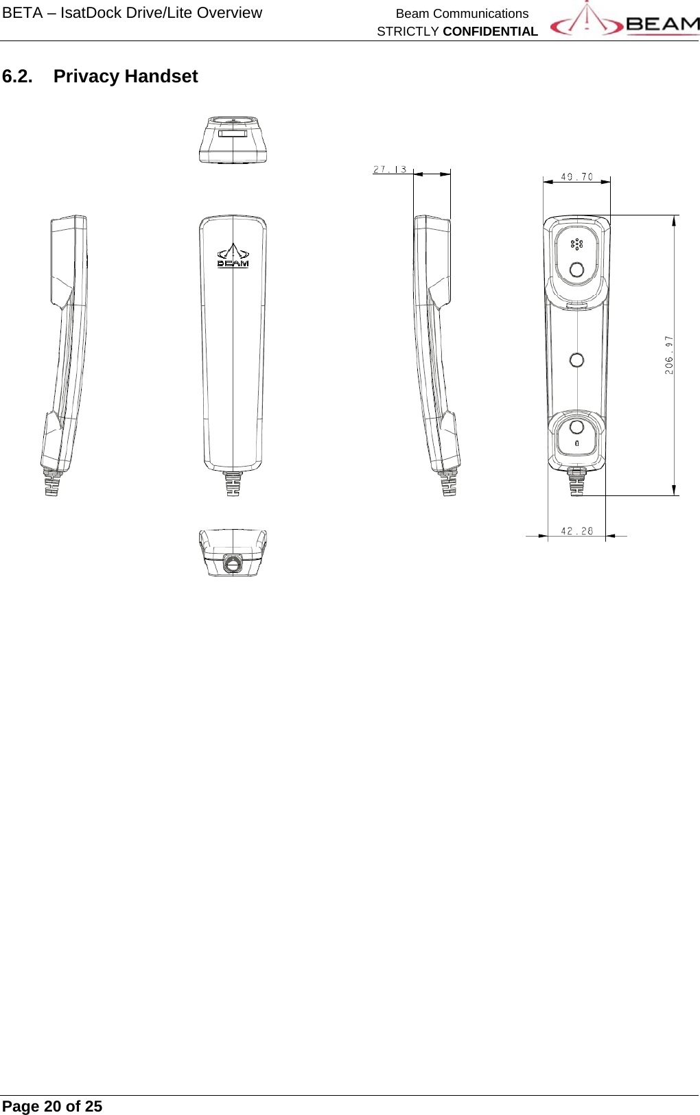 BETA – IsatDock Drive/Lite Overview    Beam Communications   STRICTLY CONFIDENTIAL     Page 20 of 25      6.2. Privacy Handset      