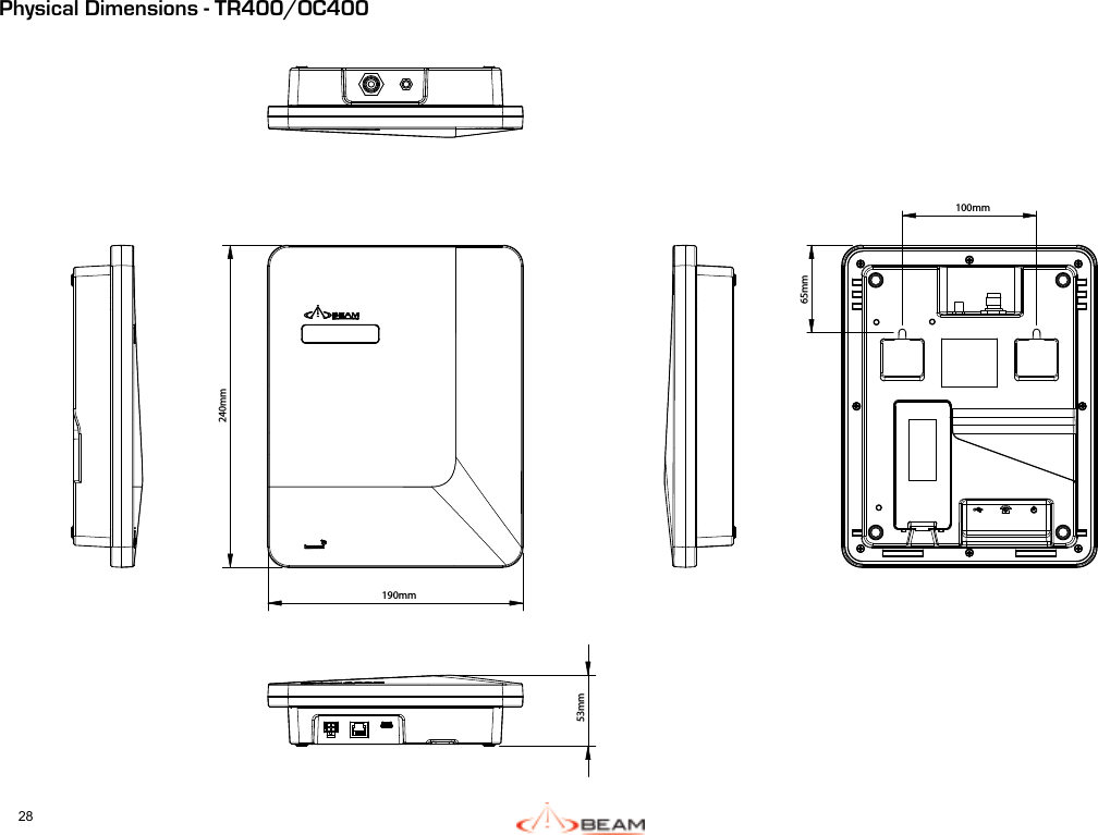 28Physical Dimensions - TR400/OC400190mm100mm65mm53mm240mm