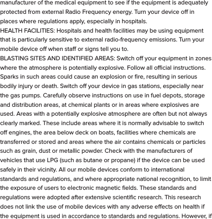 These symbols are intended to alert the user of this product of the potential for non-insulated dangerous voltage within its enclosure that may constitute a risk of electric shock. Lightning ﬂash with arrowhead symbol within an equilateral triangle is intended to alert the user to the presence of non-insulated &ldquo;dangerous voltage&rdquo; within the product&rsquo;s enclosure that may be sucient to constitute a risk of electric shock.   - KEEP THIS DEVICE DRY. Even though bit S1 can withstand getting wet, you should dry it with a non-abrasive towel  at your ﬁrst convenience. - Keep the device away from heat sources. Always leave a minimum distance of 4 inches all around the unit to ensure sucient ventilation. - Keep this device away from open ﬂame sources such as candles and burners.   - The device is intended for use only in a moderate temperature climate. - Protect the USB power cord. Route power cords so that they are not likely to be walked on or pinched by items placed on or against them. Pay particular attention to where the cord attaches to the charge cradle or AC adapter. - Use the AC adapter included with the device to charge the watch.  Certiﬁed USB adapters may also be used in the event you damage or loose your AC charger.- Do not remove the back cover of the watch. There are no user-serviceable parts inside. - If the USB charger cord is damaged, you may replace it with a certiﬁed USB to micro USB cable. If the charge cradle becomes damaged, contact customer service for repair for replacement. The charger is not intended for use by persons (including children) with reduced physical, sensory or mental capacity. Persons who have not read the manual, unless they have received explanations by a person responsible for their safety and supervision should not use this unit. - Children should be monitored to ensure that they do not play with the charger. The device contains small parts that may present a choking hazard. CAUTION: Danger of explosion if battery is incorrectly replaced or not replaced by the same type or equivalent. The battery should not be exposed to excessive heat such as direct sunlight, ﬁre or similar elements. - Use caution when using headphones. Loud volumes for prolonged period of time can damage your hearing.  ADDITIONAL SAFETY PRECAUTIONS  SWITCH OFF IN RESTRICTED AREAS: Turn o the power when the use of the mobile device is not authorized or when it may cause interference or danger, for example; on board an aircraft, near medical equipment, fuel, chemicals or blasting sites. ROAD SAFETY COMES FIRST: Check the current laws and regulations in the area where you drive, regarding the use of mobile devices such as this Smart Watch.  - Do not operate the watch while driving. - This device emits Radio Frequency (RF) which can aect certain electronic systems in your car, such as the audio-stereo system or security equipment. FREQUENCY: This mobile device conforms to guidelines for exposure to radio frequency. Your S1 Smart Watch is a radio transmitter and receiver. It was designed to meet the limits recommended by international guidelines on the exposure to radio-waves. These guidelines were developed by an independent scientiﬁc organization, the ICNIRP, and include safety margins designed to assure the protection of all, regardless of their age or state of health. The recommendations on exposure guidelines for mobile devices employ a unit of measure, known as the Speciﬁc Absorption Rate or SAR. The SAR limit, as deﬁned in the ICNIRP recommendations is 2.0 watts/kilogram (W/Kg) averaged over 10 grams of cellular tissue. In tests to determine the SAR the device is used in positions of standard operation at its highest certiﬁed power level in all tested frequency bands. The actual  SAR  level  of  a  device  in  use  can  be  less  than  the  maximum  value because the device is designed to only use the power necessary to reach the network.  This  value  changes  depending  on  a number  of  factors  such  as  the distance from a network base station. Radio frequency emissions from electronic equipment can interfere with other electronic equipment and can cause malfunctions. Although this mobile device has been designed, tested   and manufactured in accordance with the EU regulations on radio frequency emissions, the mobile device&rsquo;s wireless transmitter and electrical circuits can cause interference with other electronic equipment. We recommend that you take the following precautions:  AIRPLANE: Wireless equipment can cause interference in aircraft.  - Turn o the mobile device before boarding a plane - Do not use on the runway without the crew&rsquo;s permission.  MEDICAL IMPLANTS: To avoid any interference with the medical device, manufacturers of medical devices recommend a minimum distance of 6 inches between wireless equipment and a medical implant such as a pacemaker or deﬁbrillator. The following is recommended to people who have such devices:  - Always keep the wireless device at a distance of over 6 inches from the medical device. - Do not carry the wireless device in a breast pocket. - Turn o the wireless device if there is any suspicion of interference occurring. - If you are ﬁtted with a medical implant and have any questions regarding the use of wireless equipment, consult your doctor. HEARING: Warning - If you use headphones there is a risk of not being able to hear outside sounds clearly.  Do not use headphones if there is a risk of endangering your safety. Some wireless devices can interfere with the proper functioning of hearing aids. OTHER MEDICAL DEVICES: Radio transmitting equipment, including wireless devices such as this mobile device, can interfere with the operation of inadequately protected medical equipment. Consult a doctor or the manufacturer of the medical equipment to see if the equipment is adequately protected from external Radio Frequency energy. Turn your device o in places where regulations apply, especially in hospitals.  HEALTH FACILITIES: Hospitals and health facilities may be using equipment that is particularly sensitive to external radio-frequency emissions. Turn your mobile device o when sta or signs tell you to.  BLASTING SITES AND IDENTIFIED AREAS: Switch o your equipment in zones where the atmosphere is potentially explosive. Follow all ocial instructions. Sparks in such areas could cause an explosion or ﬁre, resulting in serious bodily injury or death. Switch o your device in gas stations, especially near the gas pumps. Carefully observe instructions on use in fuel depots, storage and distribution areas, at chemical plants or in areas where explosives are used. Areas with a potentially explosive atmosphere are often but not always clearly marked. These include areas where it is normally advisable to switch o engines, the area below deck on boats, facilities where chemicals are transferred or stored and areas where the air contains chemicals or particles such as grain, dust or metallic powder. Check with the manufacturers of vehicles that use LPG (such as butane or propane) if the device can be used safely in their vicinity. All our mobile devices conform to international standards and regulations, and where appropriate national recognition, to limit the exposure of users to electronic magnetic ﬁelds. These standards and regulations were adopted after extensive scientiﬁc research. This research does not link the use of mobile devices with any adverse eects on health if the equipment is used in accordance to standards and regulations. However, if you want to reduce the levels of exposure to radio frequency radiation you can limit your time using the mobile device in wireless mode because the length of time is a contributing factor to the exposure received by a person.AUTHORIZED PERSONNEL: Only qualiﬁed personnel are authorized to  repair this product.  ACCESSORIES: Only use batteries, chargers and other accessories which are compatible for this device. Do not connect incompatible products.  CLEANING YOUR DEVICE:  Treat the screen gently. To clean the screen, use only neutral detergent cleaning ﬂuid or isopropyl alcohol on a clean nonabrasive soft cloth. Do NOT use any kind of chemical solvent, acidic or alkaline solution. Never spray liquid directly on the device.  Always insure the device is un-plugged while cleaning, and is turned o.DISPOSAL OF YOUR DEVICE:  This marking indicates that this product should not be disposed of with other household waste .To prevent possible harm to the environment or human health from uncontrolled waste disposal, recycle it responsibly to promote the sustainable reuse of material resources. To dispose of your device, please use the return and collection systems available in your area or contact the retailer where the product was purchased. They can take this product for safe environmental recycling.