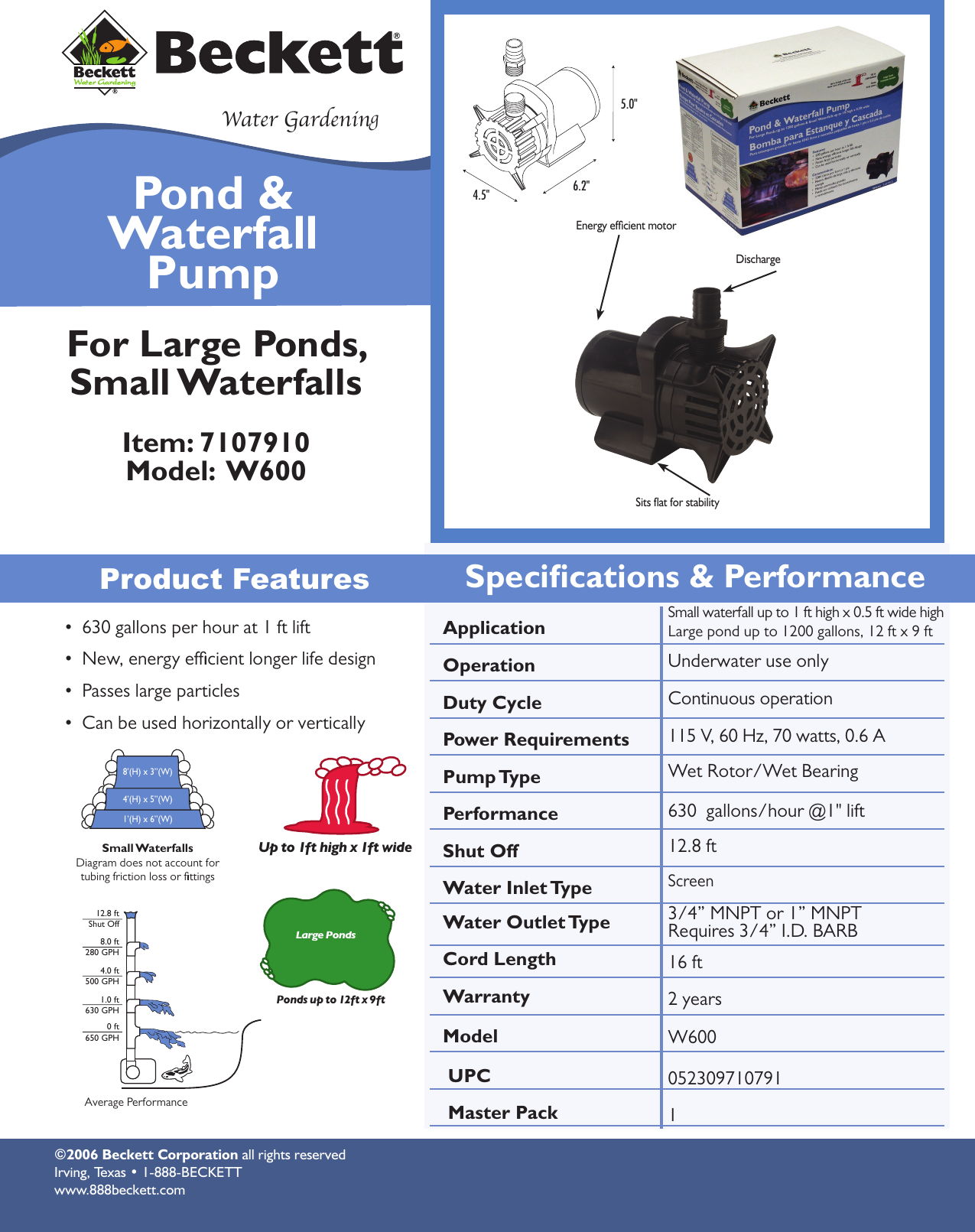 Page 1 of 1 - Beckett-Water-Gardening Beckett-Water-Gardening-Pond-And-Waterfall-Pump-W600-Users-Manual- 2006 WG Sales Sheets In Order  Beckett-water-gardening-pond-and-waterfall-pump-w600-users-manual