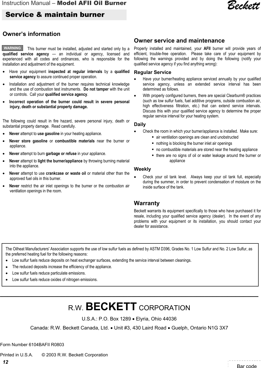 Page 12 of 12 - Beckett Beckett-150-Users-Manual-  Beckett-150-users-manual