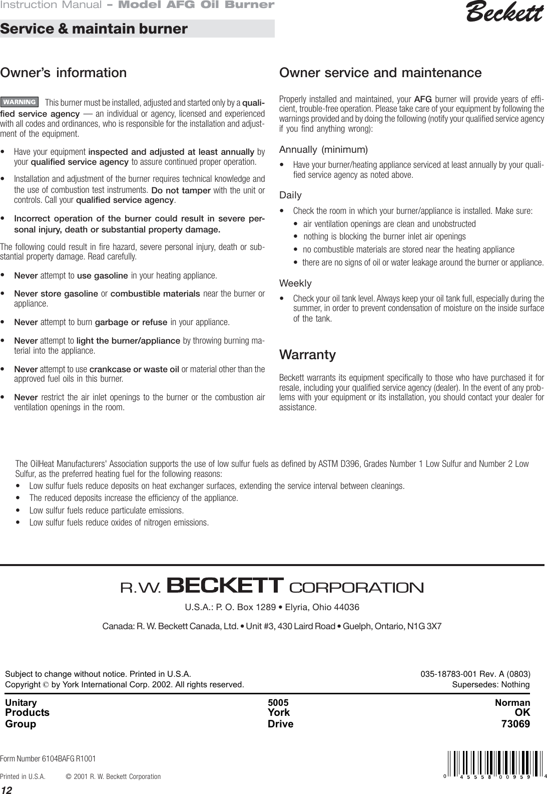 Page 12 of 12 - Beckett Beckett-Afg-Oil-Burner-Instruction-Manual- ManualsLib - Makes It Easy To Find Manuals Online!  Beckett-afg-oil-burner-instruction-manual