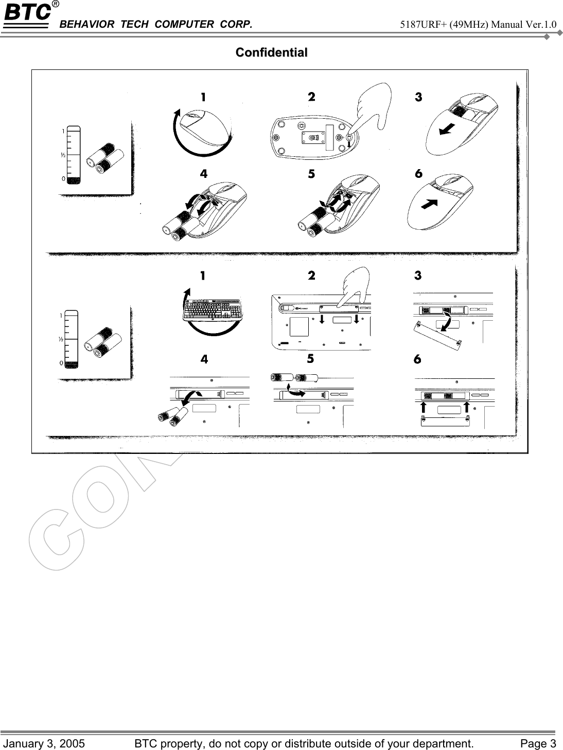 BEHAVIOR  TECH  COMPUTER  CORP.     5187URF+ (49MHz) Manual Ver.1.0   CCoonnffiiddeennttiiaall January 3, 2005   BTC property, do not copy or distribute outside of your department.  Page 3            