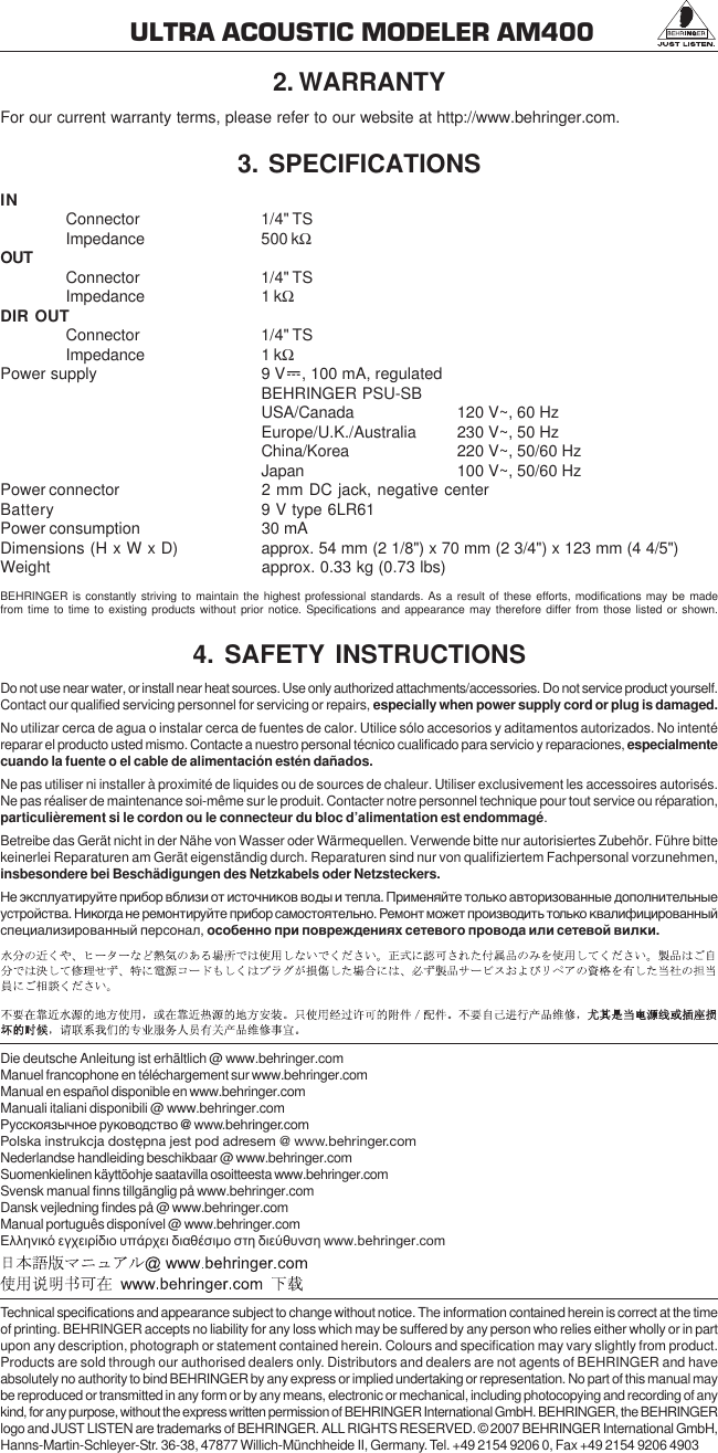 Page 2 of 3 - Behringer AM400 User Manual  To The A87115be-d7fb-4c73-b5d7-4f0f937e83c8