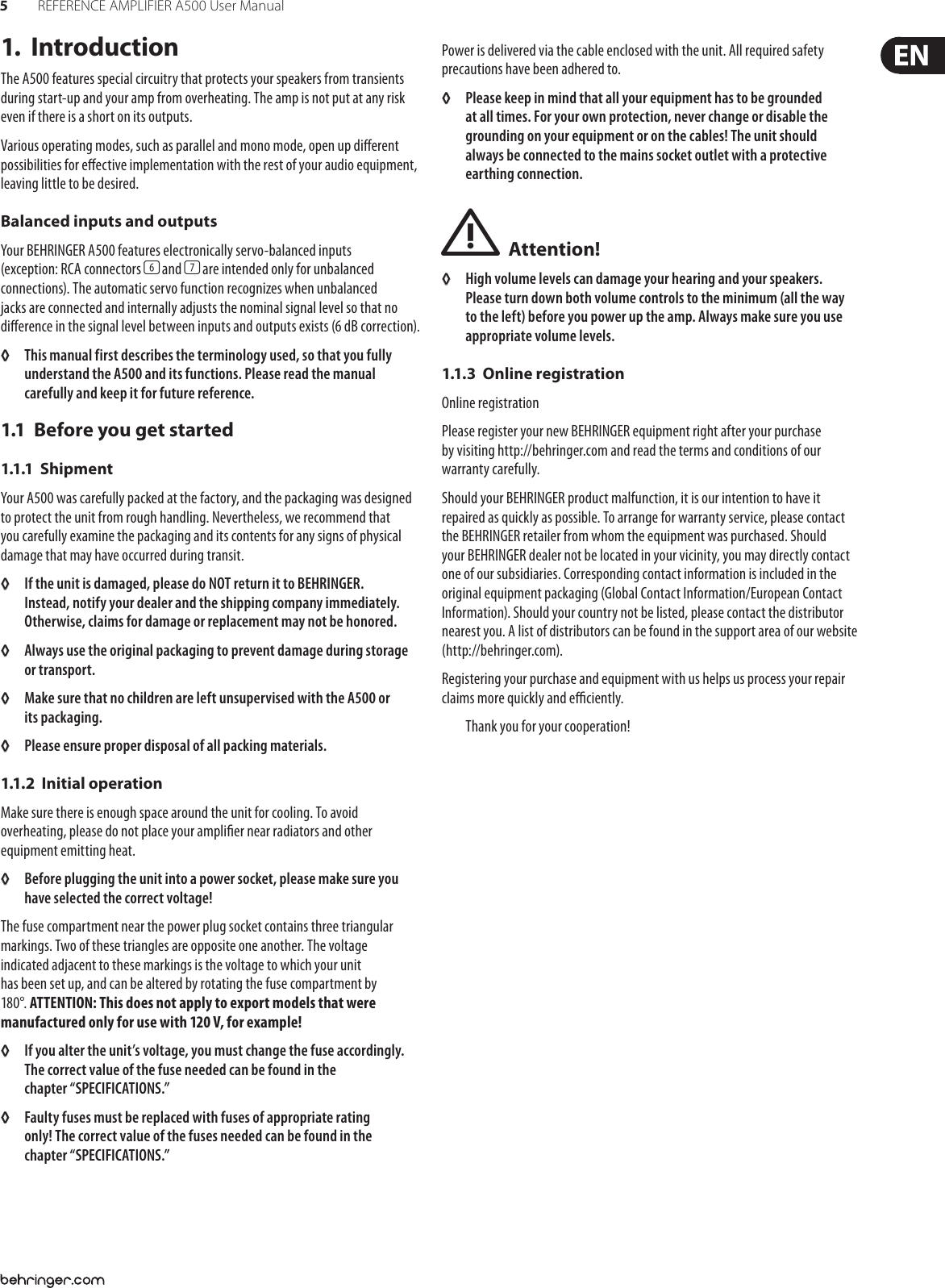 Behringer A500 Users Manual REFERENCE AMPLIFIER