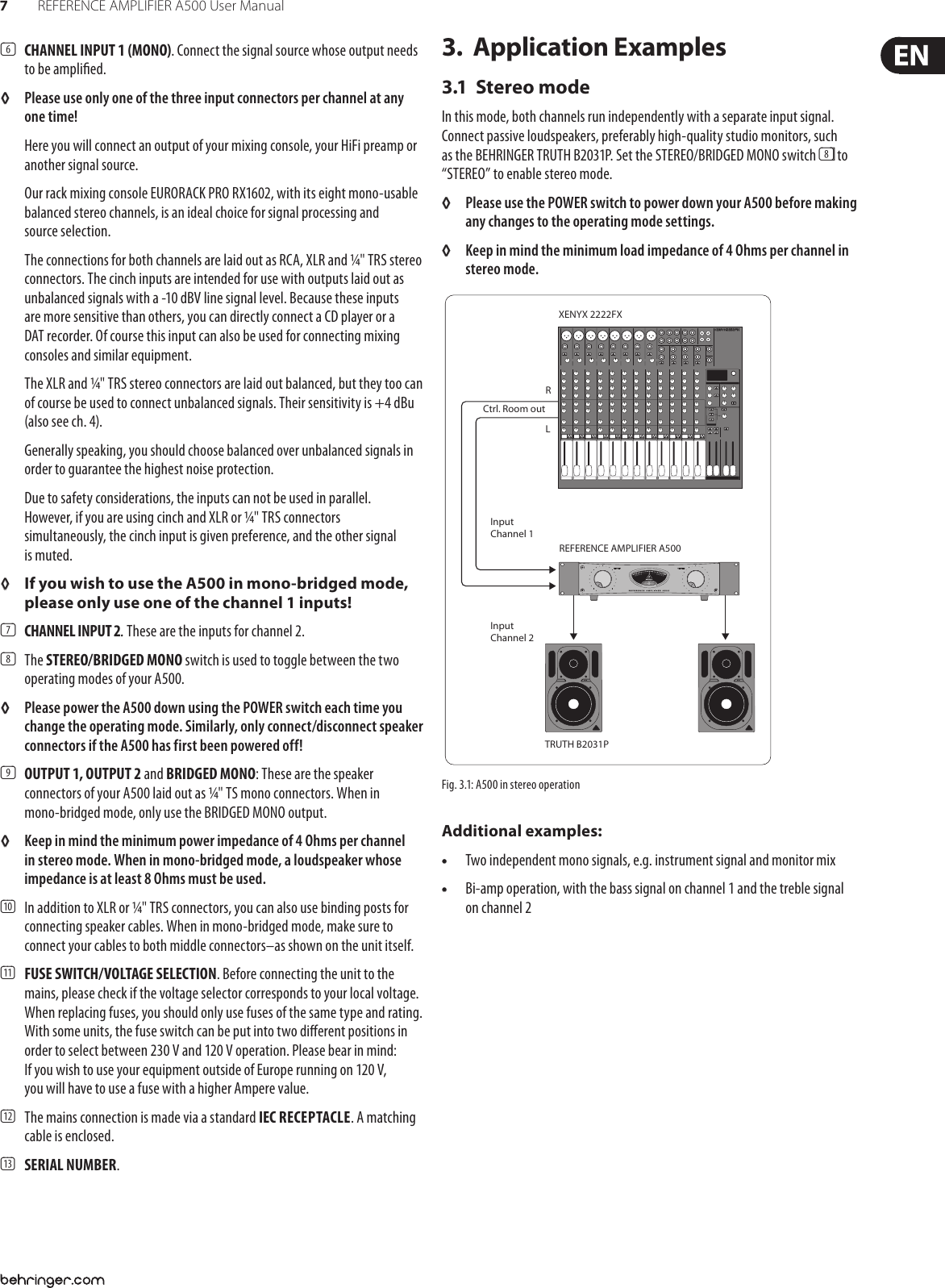 Page 7 of 11 - Behringer Behringer-A500-Users-Manual- REFERENCE AMPLIFIER A500 Behringer-a500-users-manual