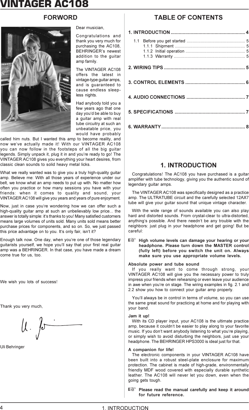 Page 4 of 8 - Behringer Behringer-Ac108-Users-Manual- DATA-MANFULL_AC108_ENG_Rev_A.pmd  Behringer-ac108-users-manual