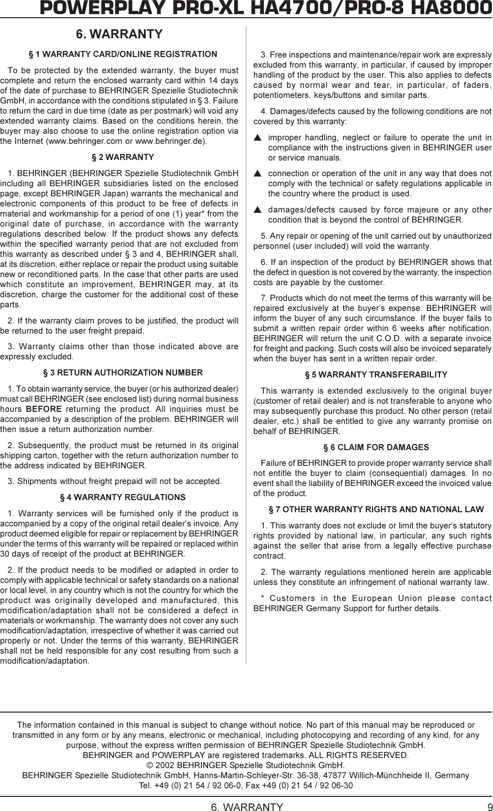 Page 9 of 9 - Behringer Behringer-Autocom-Pro-Xl-Mdx1600-Composer-Pro-Xl-Mdx2600-Multicom-Mdx4600-Users-Manual- DATA-MANFULL_HA4700_HA8000_ENG_Rev_A.pmd  Behringer-autocom-pro-xl-mdx1600-composer-pro-xl-mdx2600-multicom-mdx4600-users-manual