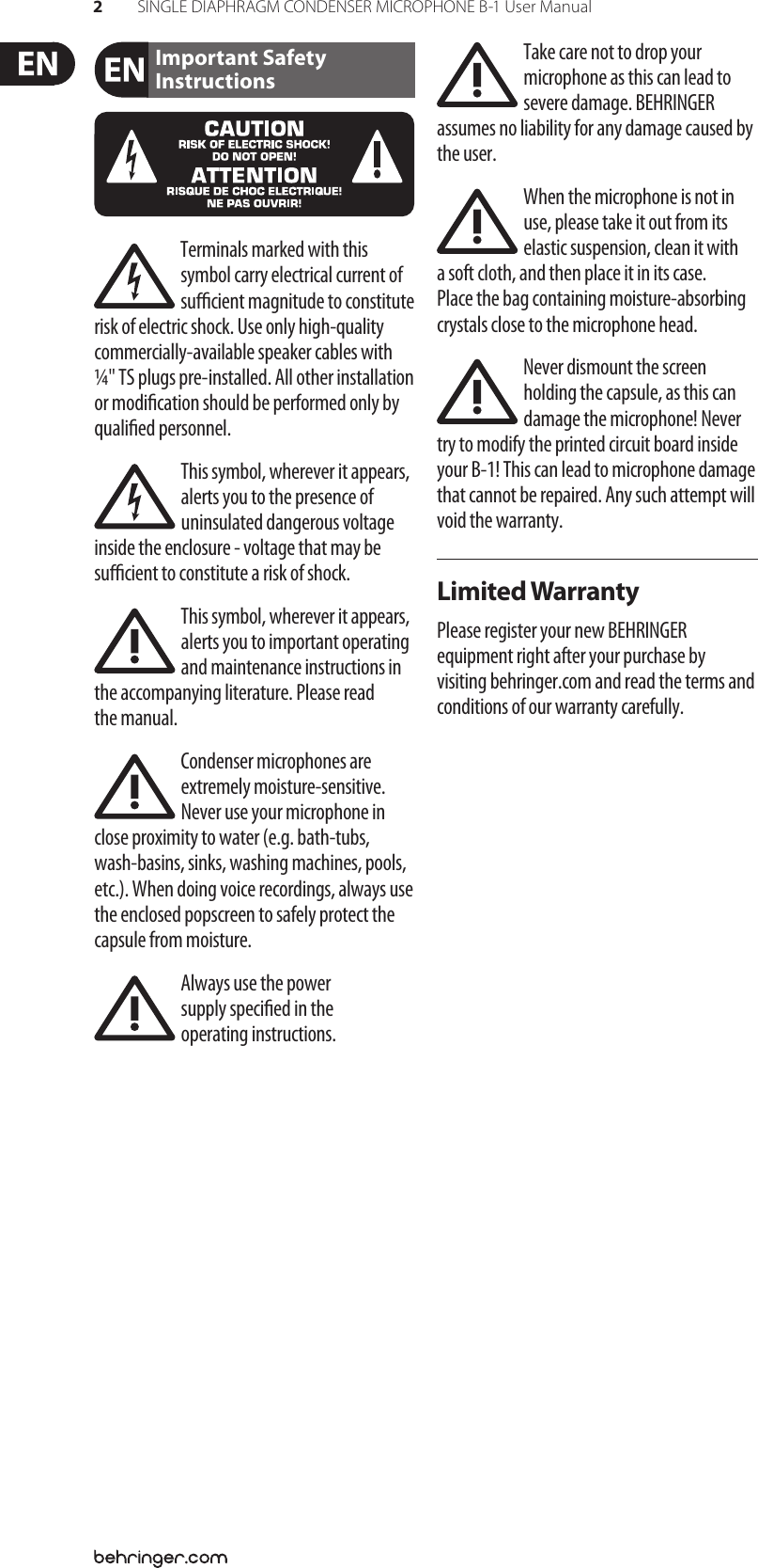 Page 2 of 5 - Behringer Behringer-B-1-Users-Manual- B-1 Behringer-b-1-users-manual