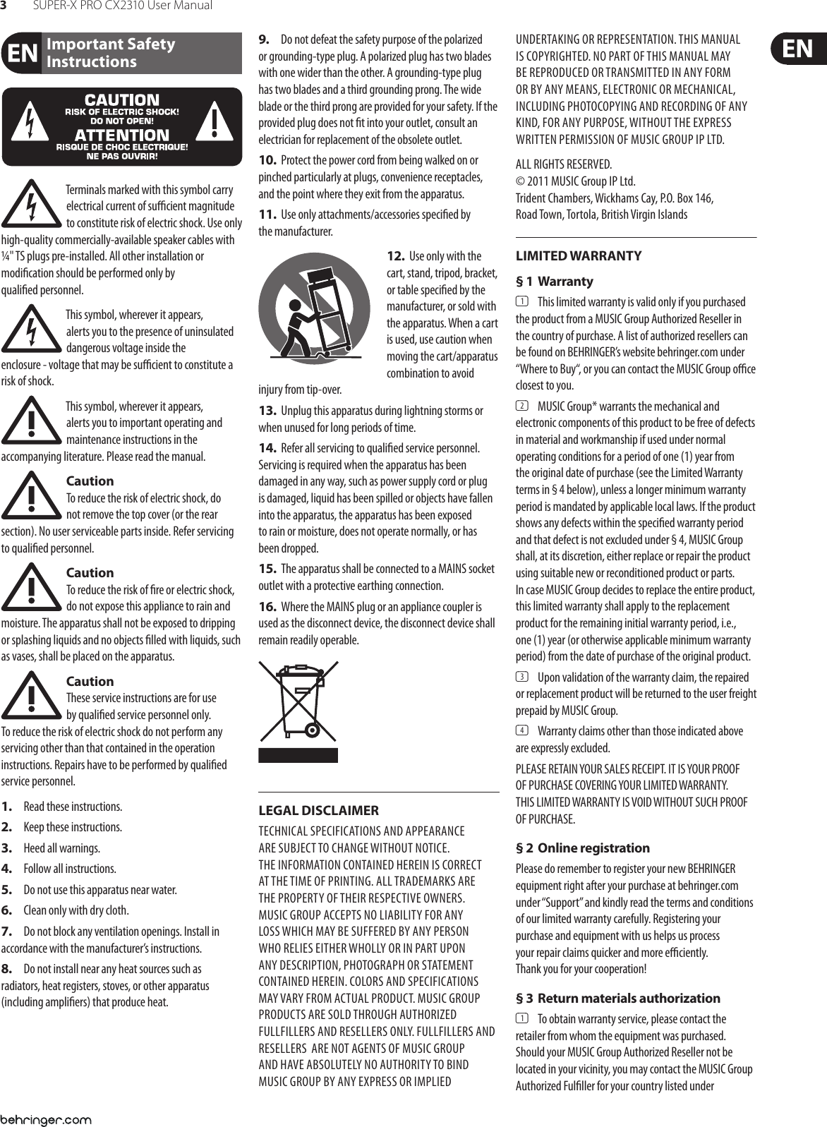 Page 3 of 11 - Behringer Behringer-Behringer-Music-Mixer-Super-X-Pro-Cx2310-Users-Manual- SUPER-X PRO CX2310  Behringer-behringer-music-mixer-super-x-pro-cx2310-users-manual