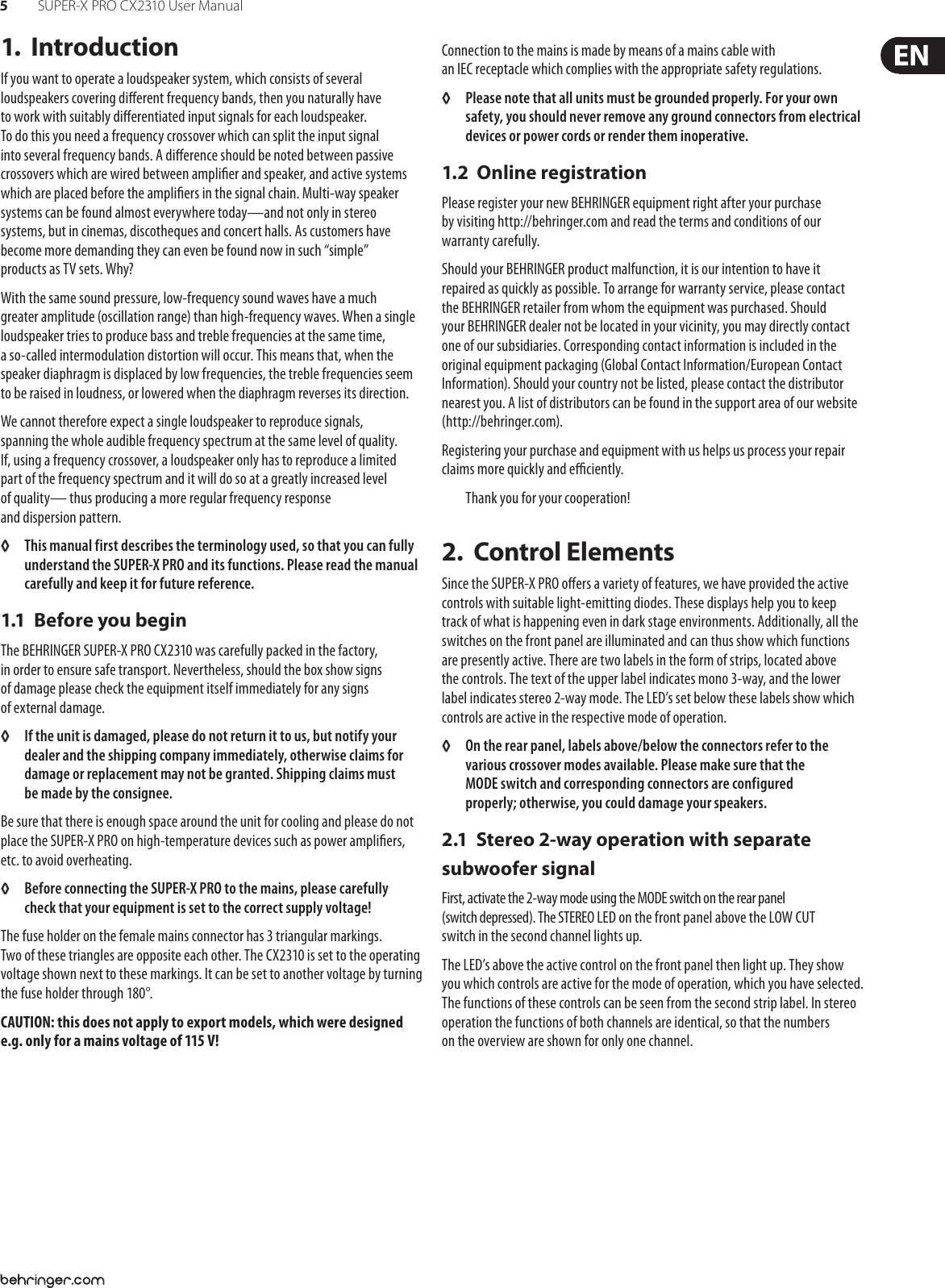 Page 5 of 11 - Behringer Behringer-Behringer-Music-Mixer-Super-X-Pro-Cx2310-Users-Manual- SUPER-X PRO CX2310  Behringer-behringer-music-mixer-super-x-pro-cx2310-users-manual