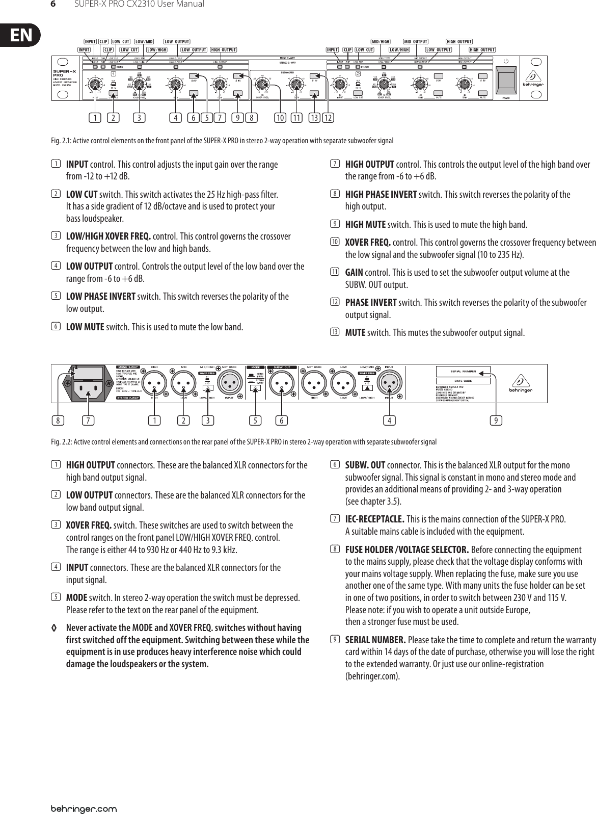 Page 6 of 11 - Behringer Behringer-Behringer-Music-Mixer-Super-X-Pro-Cx2310-Users-Manual- SUPER-X PRO CX2310  Behringer-behringer-music-mixer-super-x-pro-cx2310-users-manual