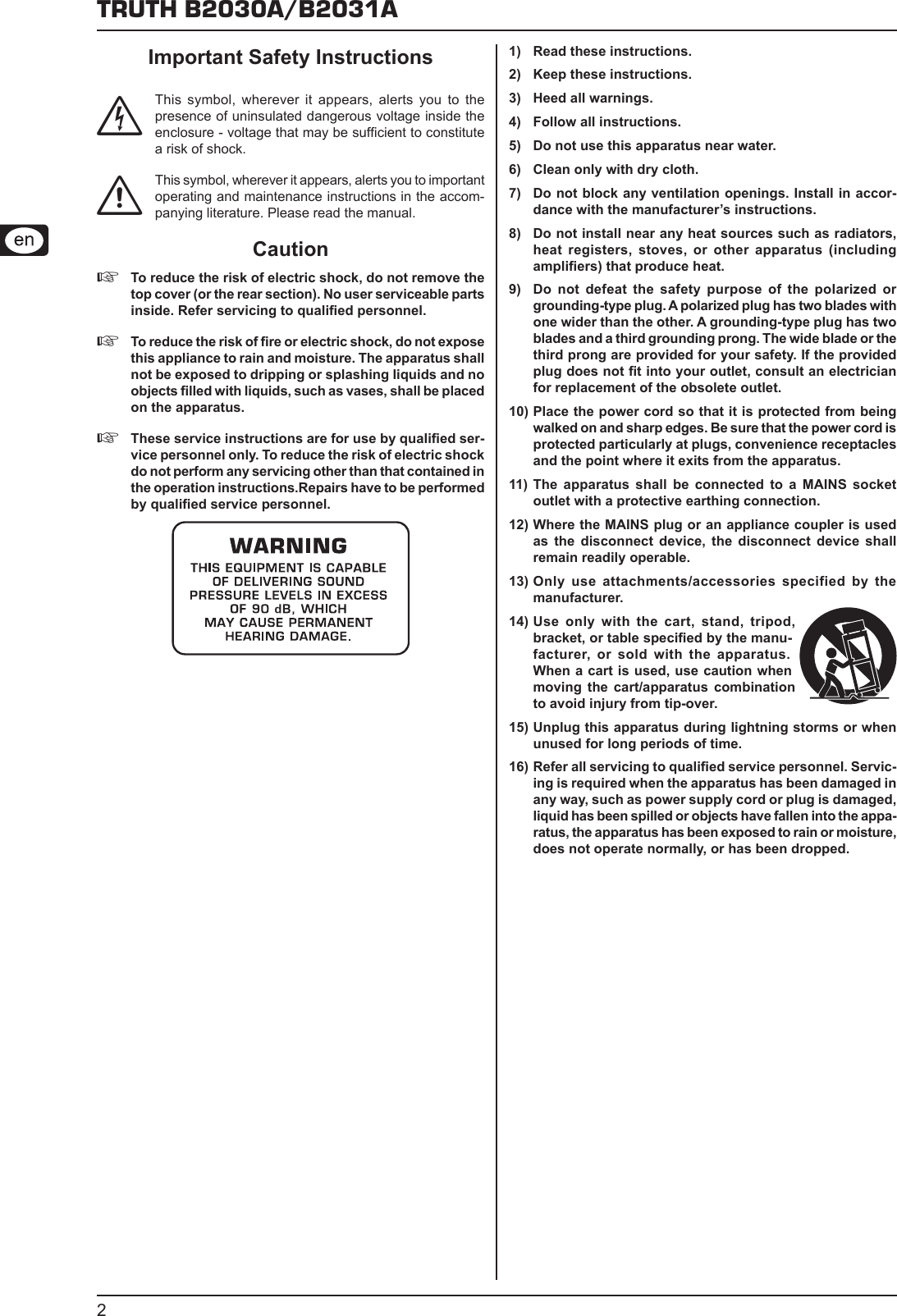 Page 2 of 8 - Behringer Behringer-Behringer-Speaker-B2031A-Users-Manual- Behringer-behringer-speaker-b2031a-users-manual