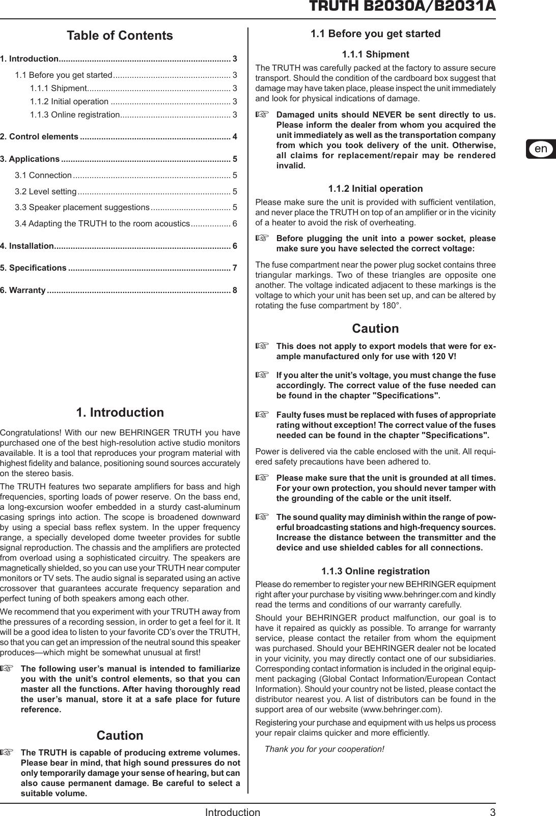 Page 3 of 8 - Behringer Behringer-Behringer-Speaker-B2031A-Users-Manual- Behringer-behringer-speaker-b2031a-users-manual