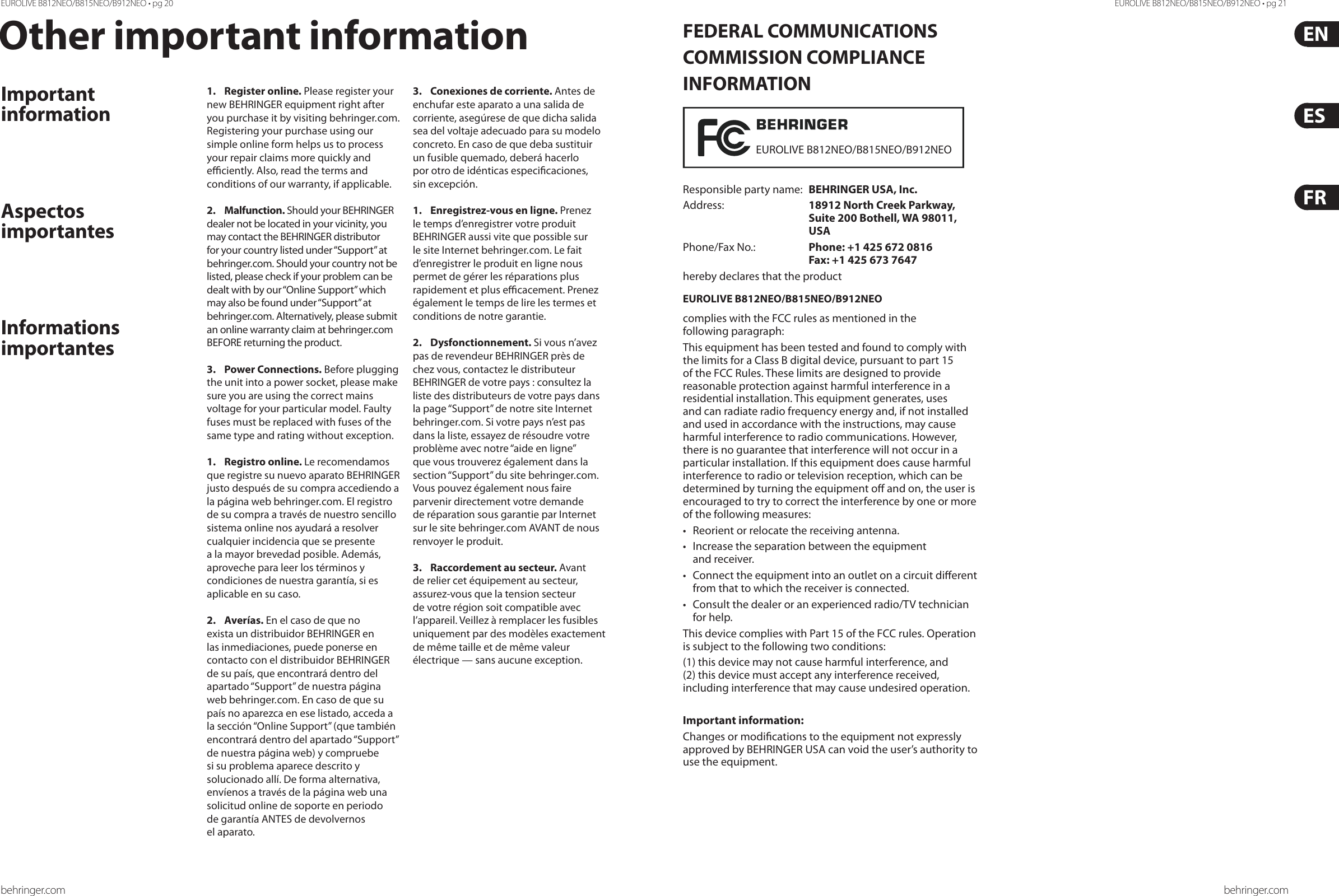 Page 11 of 12 - Behringer Behringer-Behringer-Speaker-B815Neo-Users-Manual- EUROLIVE B812NEO/B815NEO/B912NEO  Behringer-behringer-speaker-b815neo-users-manual