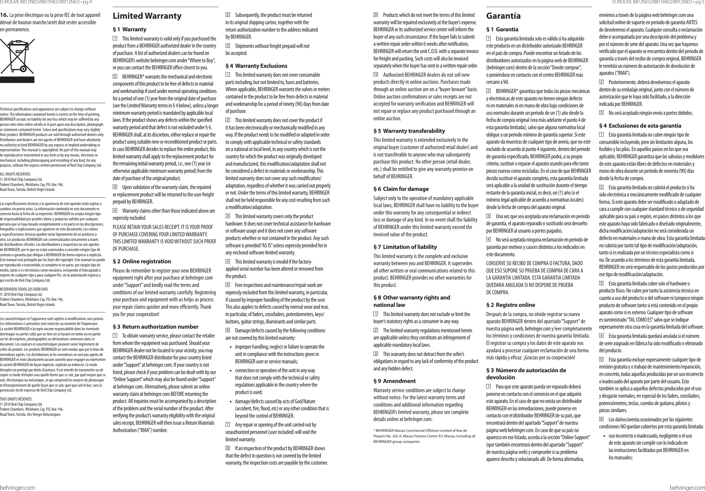 Page 3 of 12 - Behringer Behringer-Behringer-Speaker-B815Neo-Users-Manual- EUROLIVE B812NEO/B815NEO/B912NEO  Behringer-behringer-speaker-b815neo-users-manual