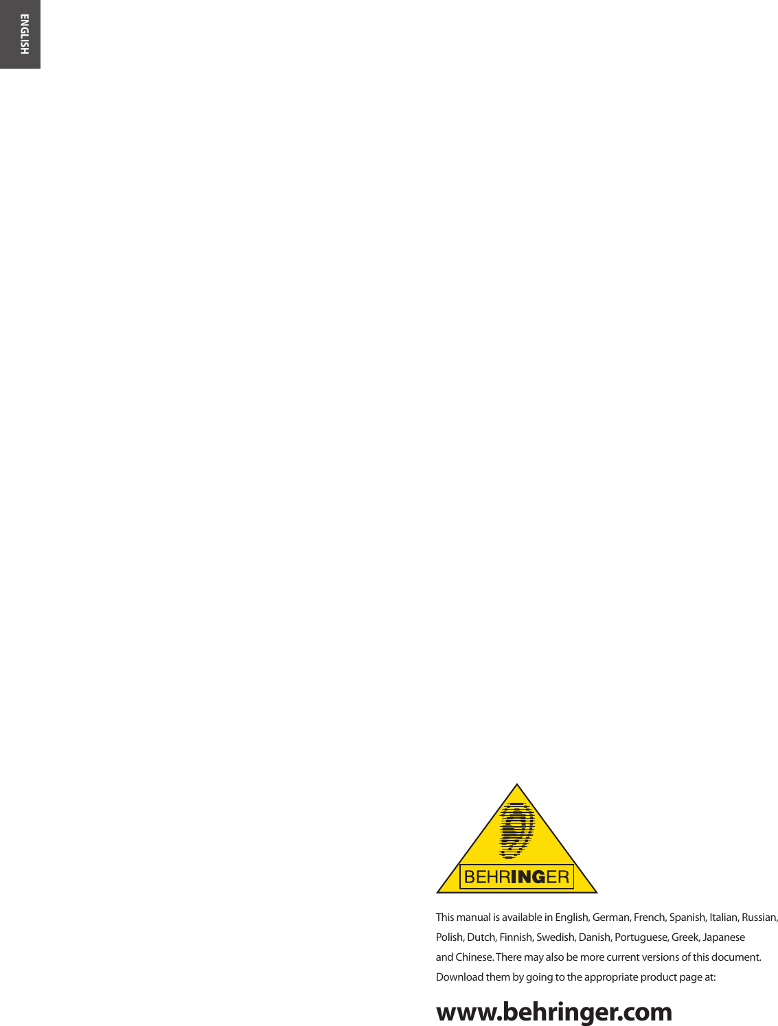 Page 8 of 8 - Behringer Behringer-Behringer-Stereo-Amplifier-1002-Users-Manual- XENYX 502/802/1002/1202 Behringer-behringer-stereo-amplifier-1002-users-manual