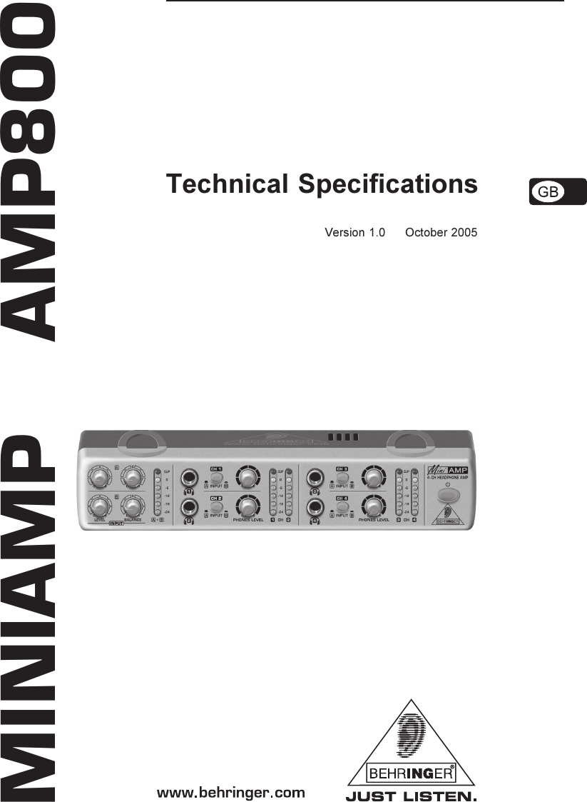 Page 1 of 3 - Behringer Behringer-Behringer-Stereo-Amplifier-Amp800-Users-Manual- AMP800_Tech_Info_Rev_A.pmd  Behringer-behringer-stereo-amplifier-amp800-users-manual