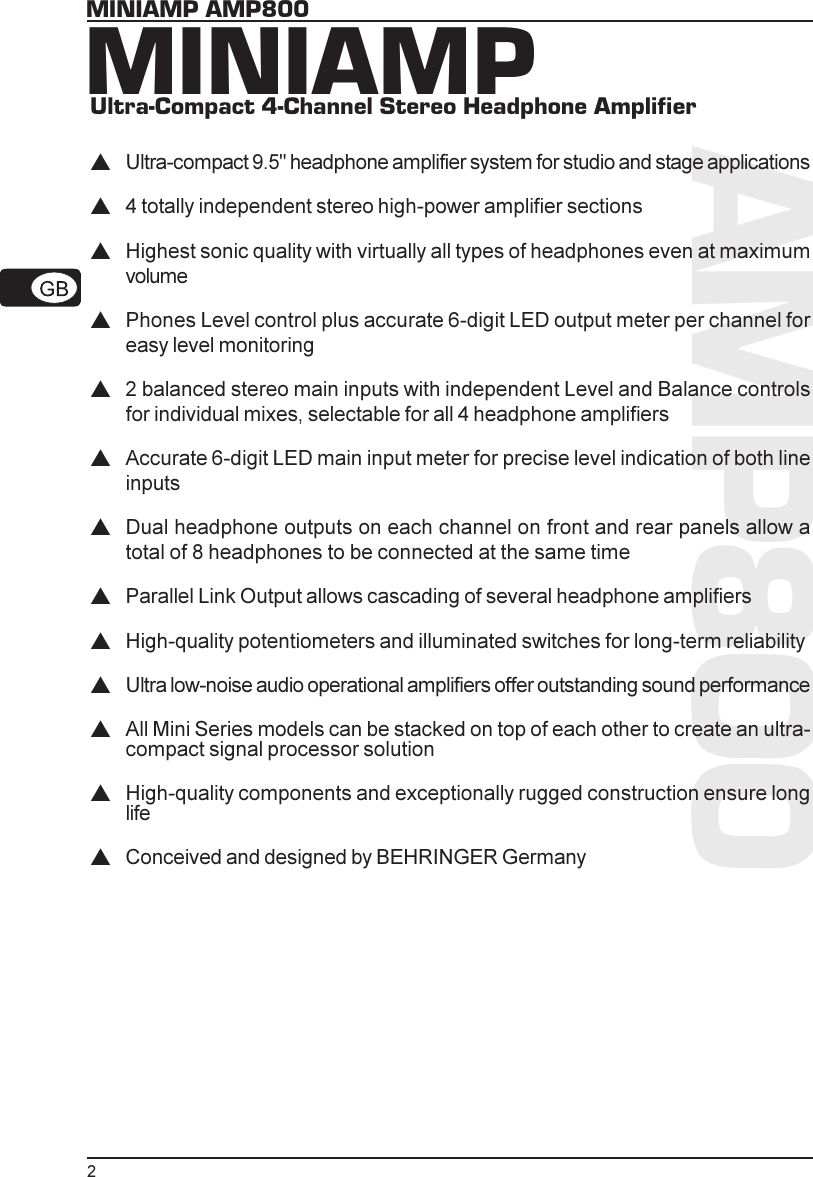 Page 2 of 3 - Behringer Behringer-Behringer-Stereo-Amplifier-Amp800-Users-Manual- AMP800_Tech_Info_Rev_A.pmd  Behringer-behringer-stereo-amplifier-amp800-users-manual