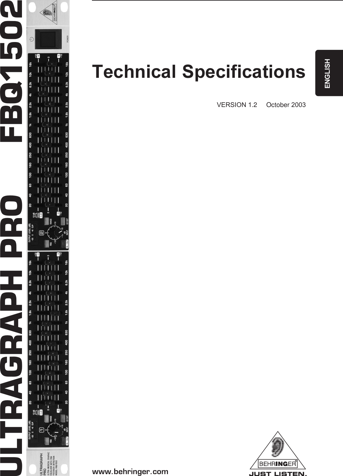 Page 1 of 5 - Behringer Behringer-Behringer-Stereo-Equalizer-Fbq1502-Users-Manual- FBQ1502_SPECS_Rev_B.pmd  Behringer-behringer-stereo-equalizer-fbq1502-users-manual