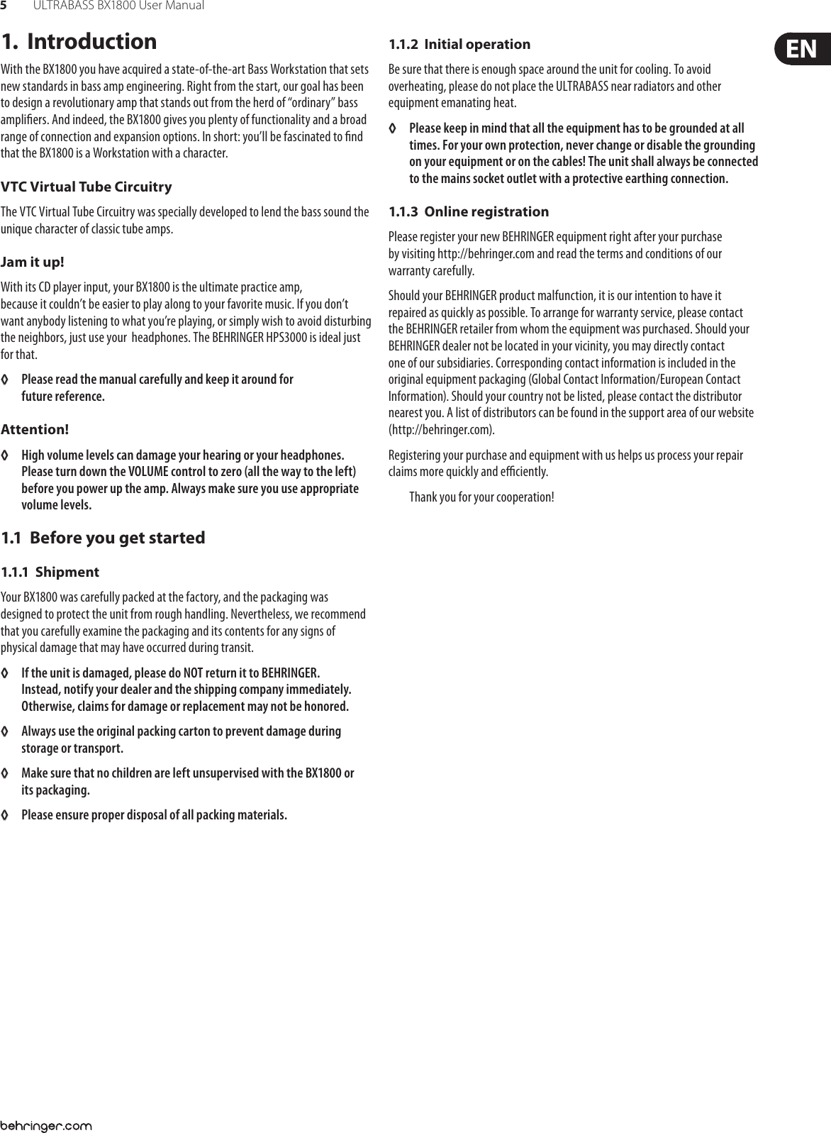 Page 5 of 9 - Behringer Behringer-Bx1800-Users-Manual- P0409 (BX1800) Behringer-bx1800-users-manual