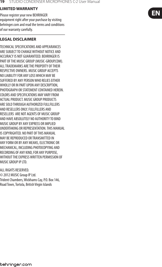 Page 3 of 8 - Behringer Behringer-C-2-Users-Manual- STUDIO CONDENSER MICROPHONES C-2  Behringer-c-2-users-manual