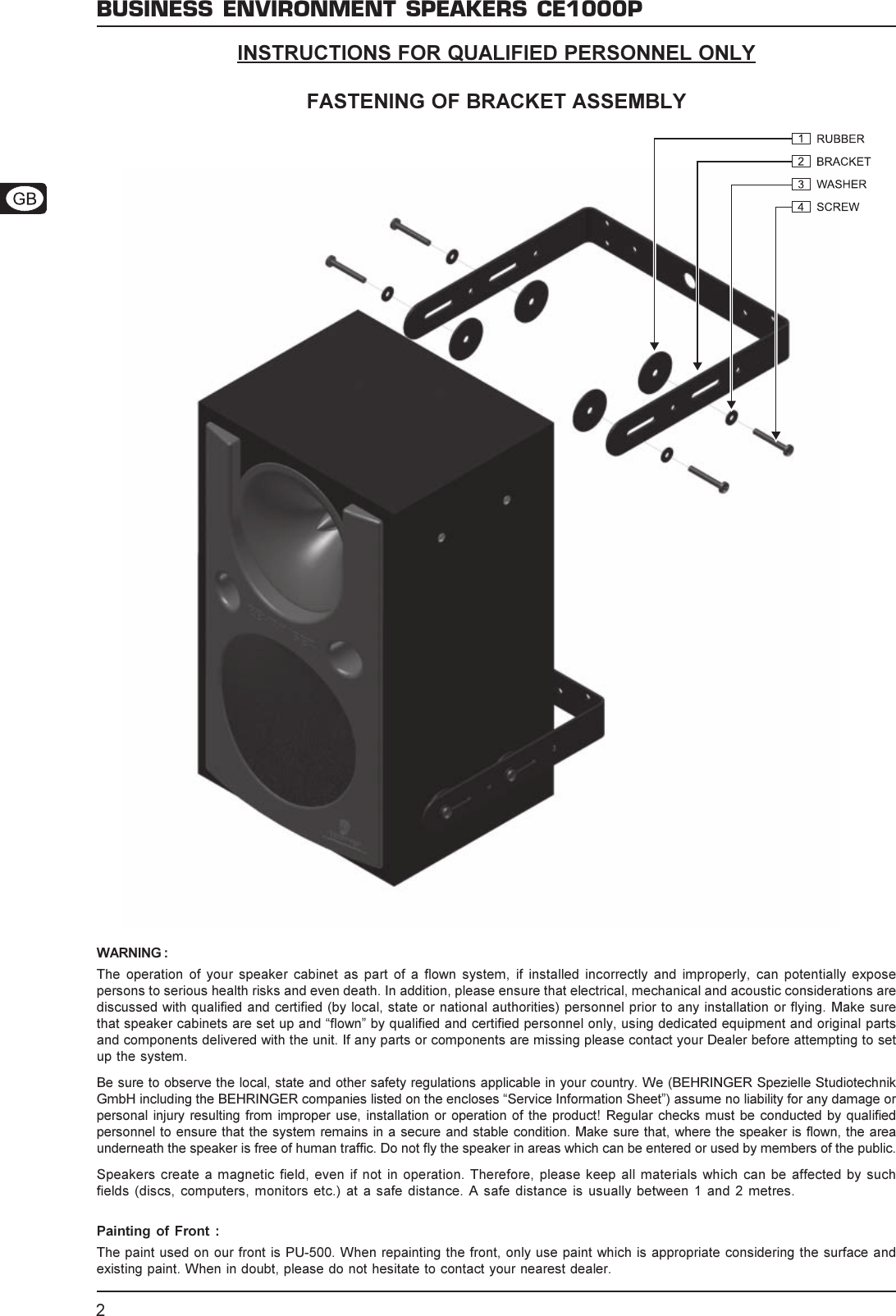 Page 2 of 8 - Behringer Behringer-Ce1000P-Users-Manual- DATA-MANFULL_CE1000P_ENG_Rev_A.PMD  Behringer-ce1000p-users-manual