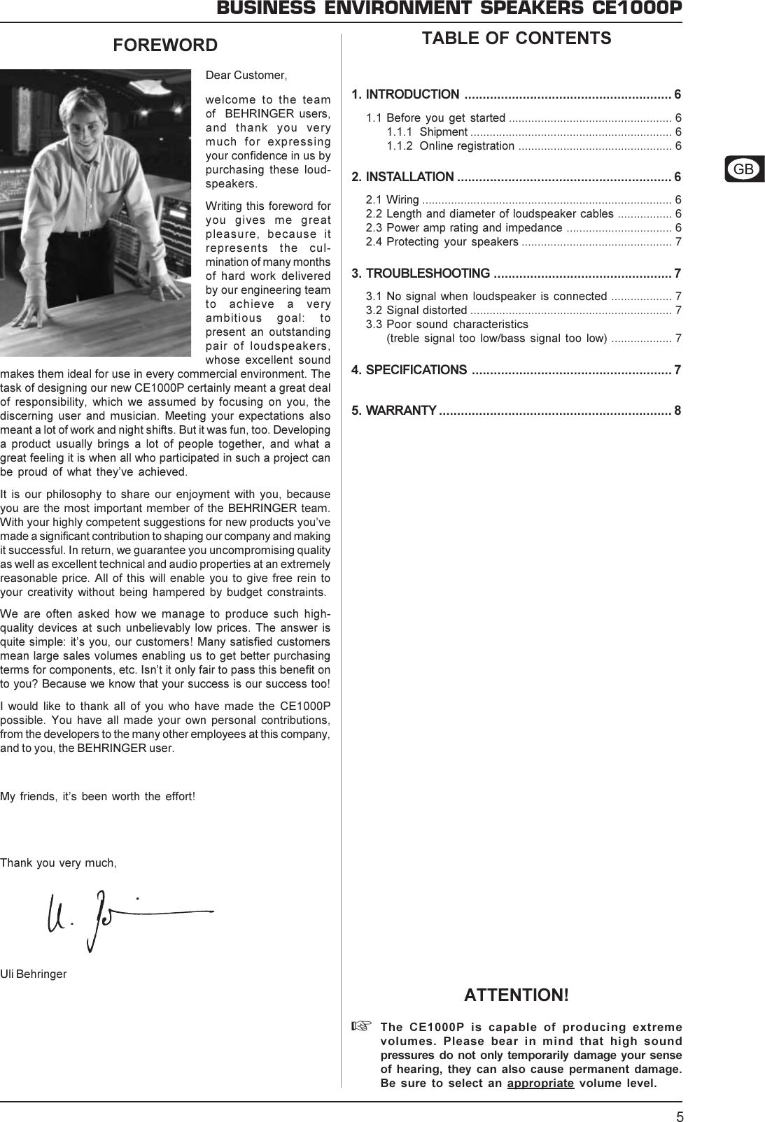 Page 5 of 8 - Behringer Behringer-Ce1000P-Users-Manual- DATA-MANFULL_CE1000P_ENG_Rev_A.PMD  Behringer-ce1000p-users-manual