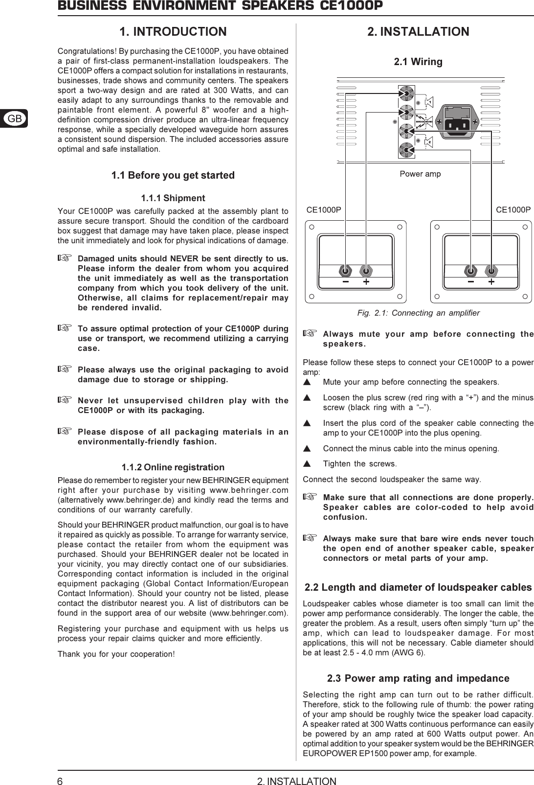 Page 6 of 8 - Behringer Behringer-Ce1000P-Users-Manual- DATA-MANFULL_CE1000P_ENG_Rev_A.PMD  Behringer-ce1000p-users-manual