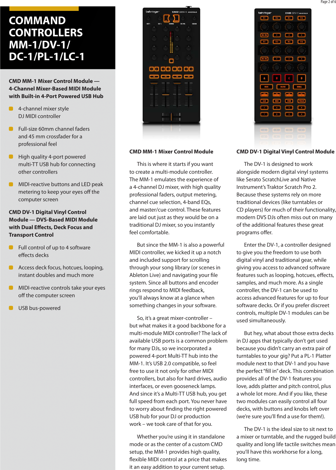 Page 2 of 6 - Behringer Behringer-Cmd-Dc-1-Brochure- COMMAND CONTROLLERS MM-1/DV-1/DC-1/PL-1/LC-1  Behringer-cmd-dc-1-brochure