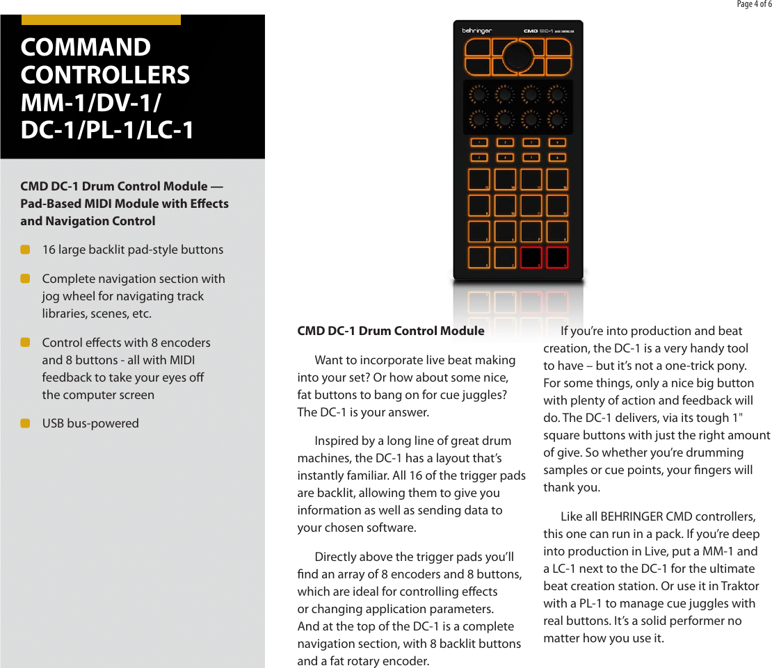 Page 4 of 6 - Behringer Behringer-Cmd-Dc-1-Brochure- COMMAND CONTROLLERS MM-1/DV-1/DC-1/PL-1/LC-1  Behringer-cmd-dc-1-brochure