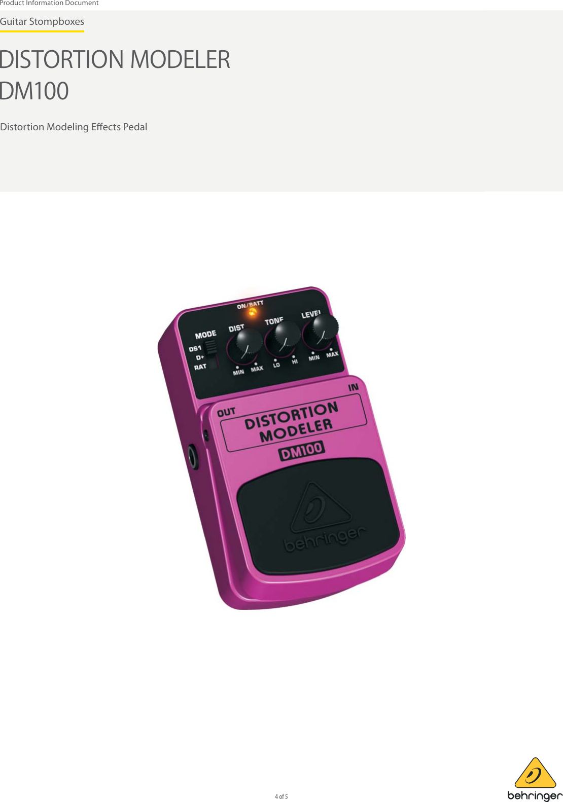 Page 4 of 5 - Behringer Behringer-Distortion-er-Dm100-Product-Information- MARK Grap GLOB_Approval_P0347 (DM100) PID_2014-06-04_Rev.1  Behringer-distortion-er-dm100-product-information