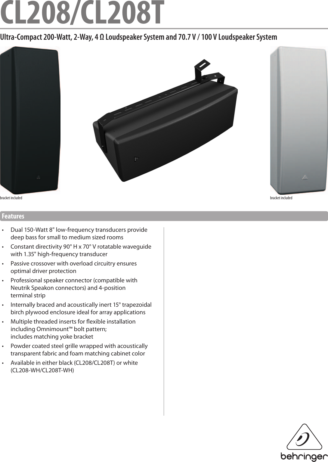 Page 1 of 7 - Behringer Behringer-Eurocom-Cl208-Specification-Sheet- CL208/CL208T Behringer-eurocom-cl208-specification-sheet
