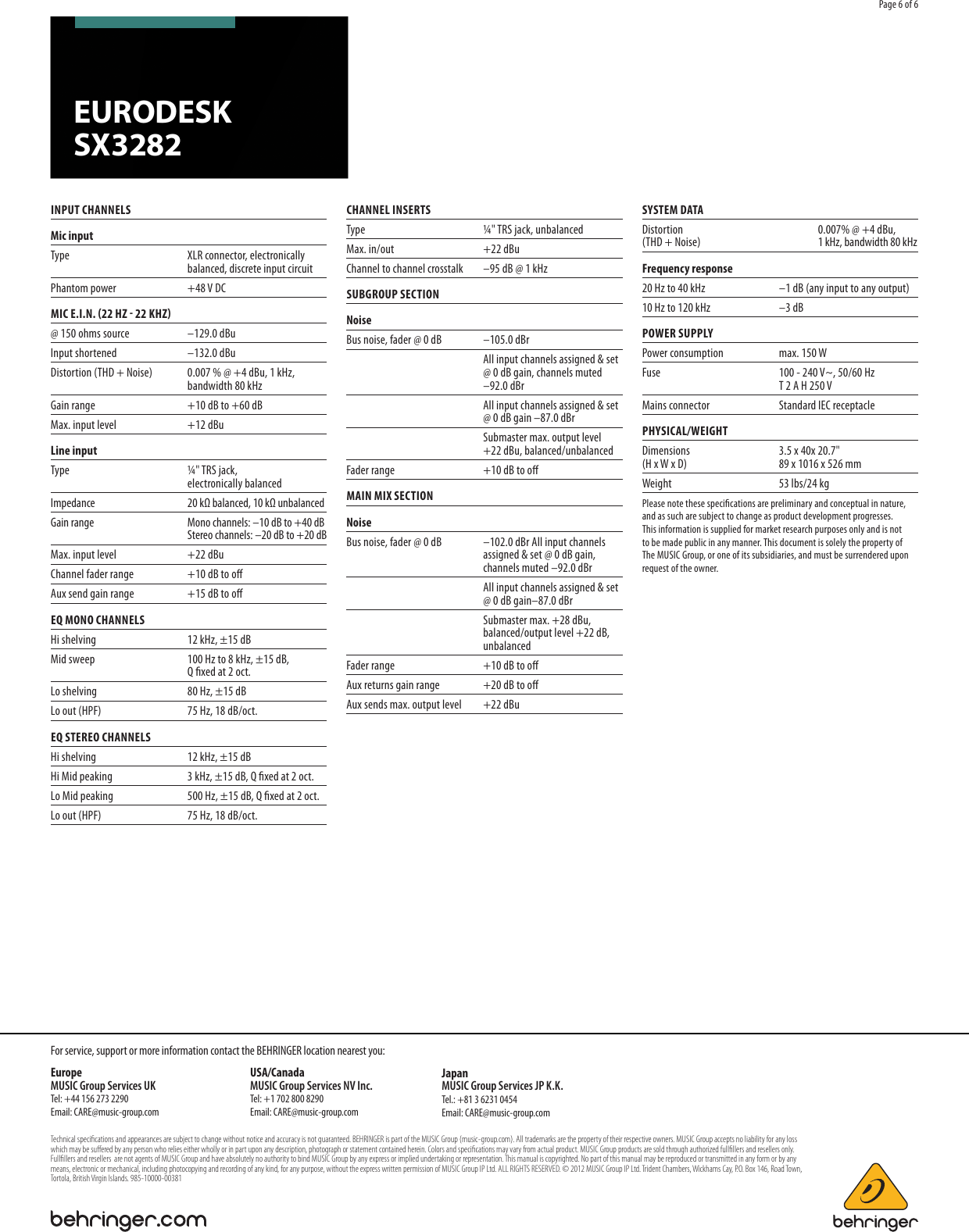 Page 6 of 6 - Behringer Behringer-Eurodesk-Sx3282-Brochure- EURODESK SX3282  Behringer-eurodesk-sx3282-brochure