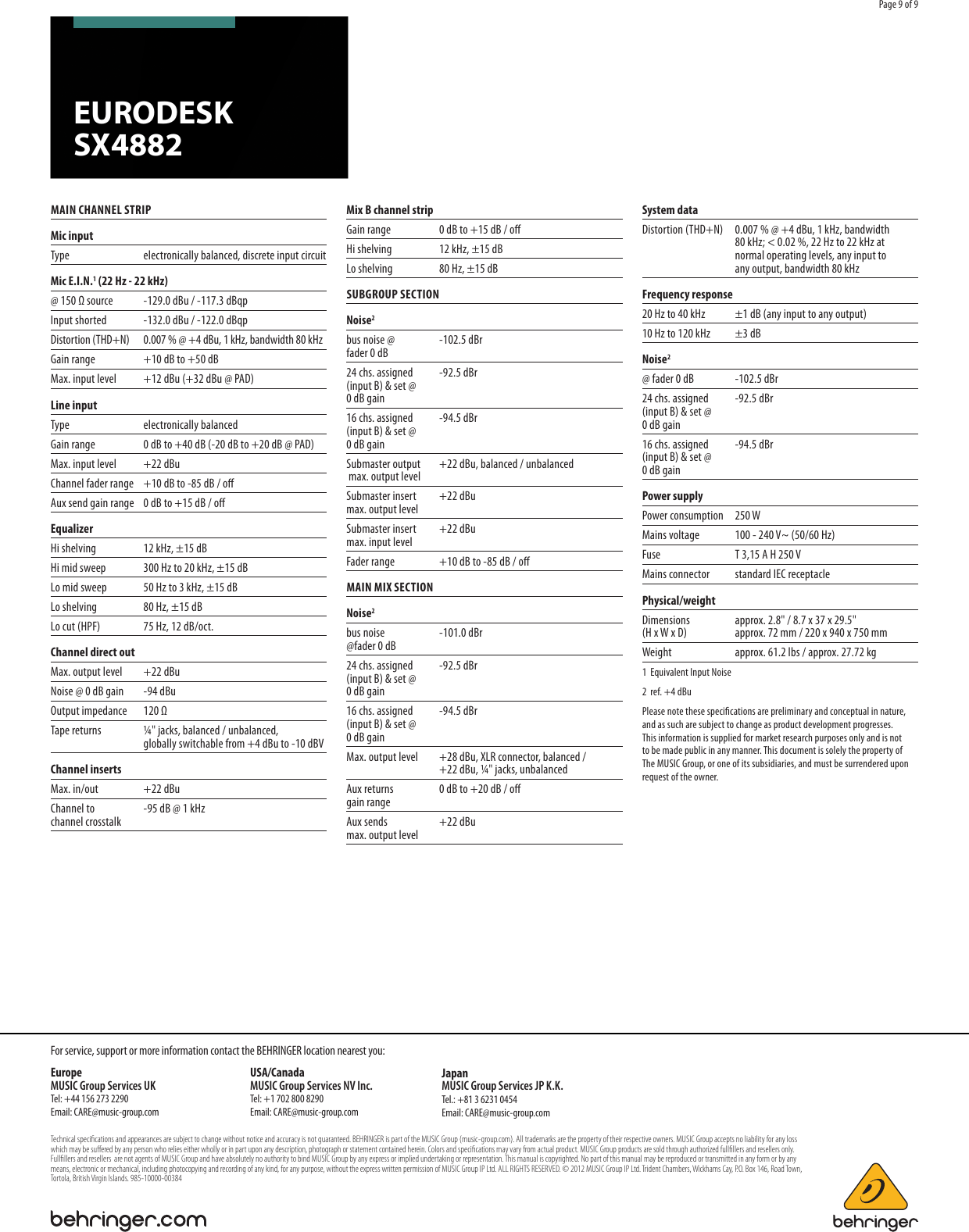 Page 9 of 9 - Behringer Behringer-Eurodesk-Sx4882-Brochure- EURODESK SX4882  Behringer-eurodesk-sx4882-brochure