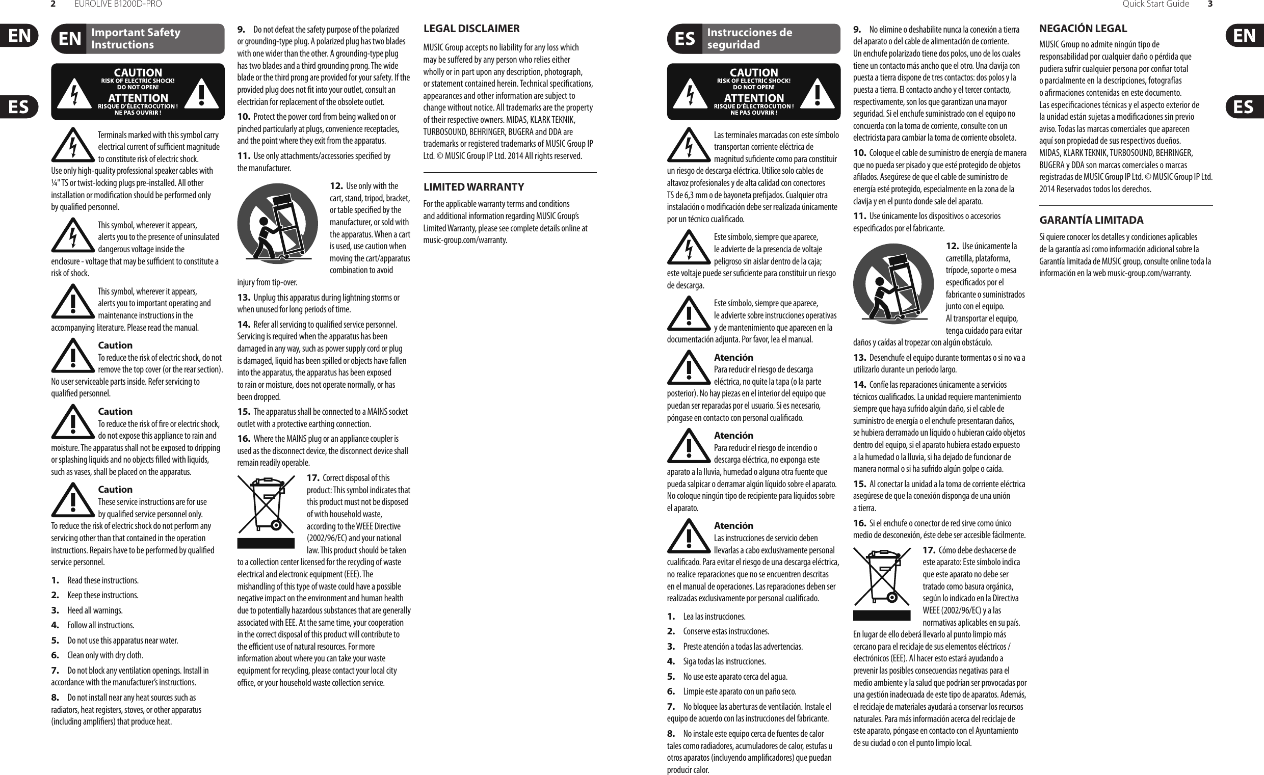 Page 2 of 10 - Behringer Behringer-Eurolive-B1200D-Pro-Quick-Start-Manual- EUROLIVE B1200D-PRO  Behringer-eurolive-b1200d-pro-quick-start-manual