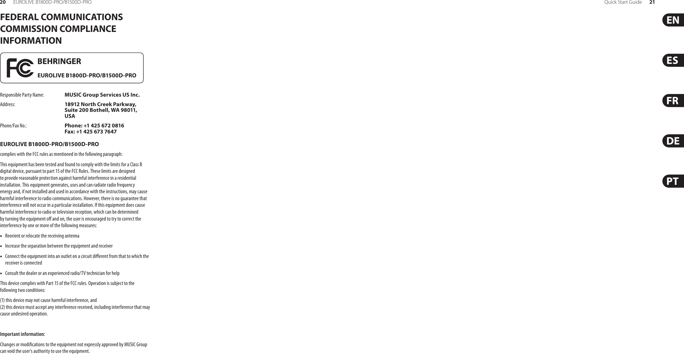 Page 11 of 12 - Behringer Behringer-Eurolive-B1500D-Pro-Quick-Start-Manual- EUROLIVE B1800D-PRO/B1500D-PRO  Behringer-eurolive-b1500d-pro-quick-start-manual