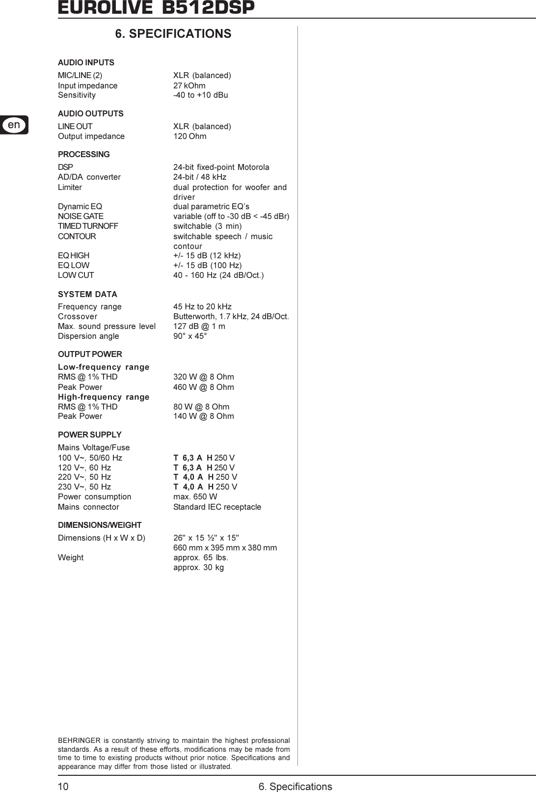 Page 10 of 12 - Behringer Behringer-Eurolive-B512Dsp-Users-Manual-  Behringer-eurolive-b512dsp-users-manual